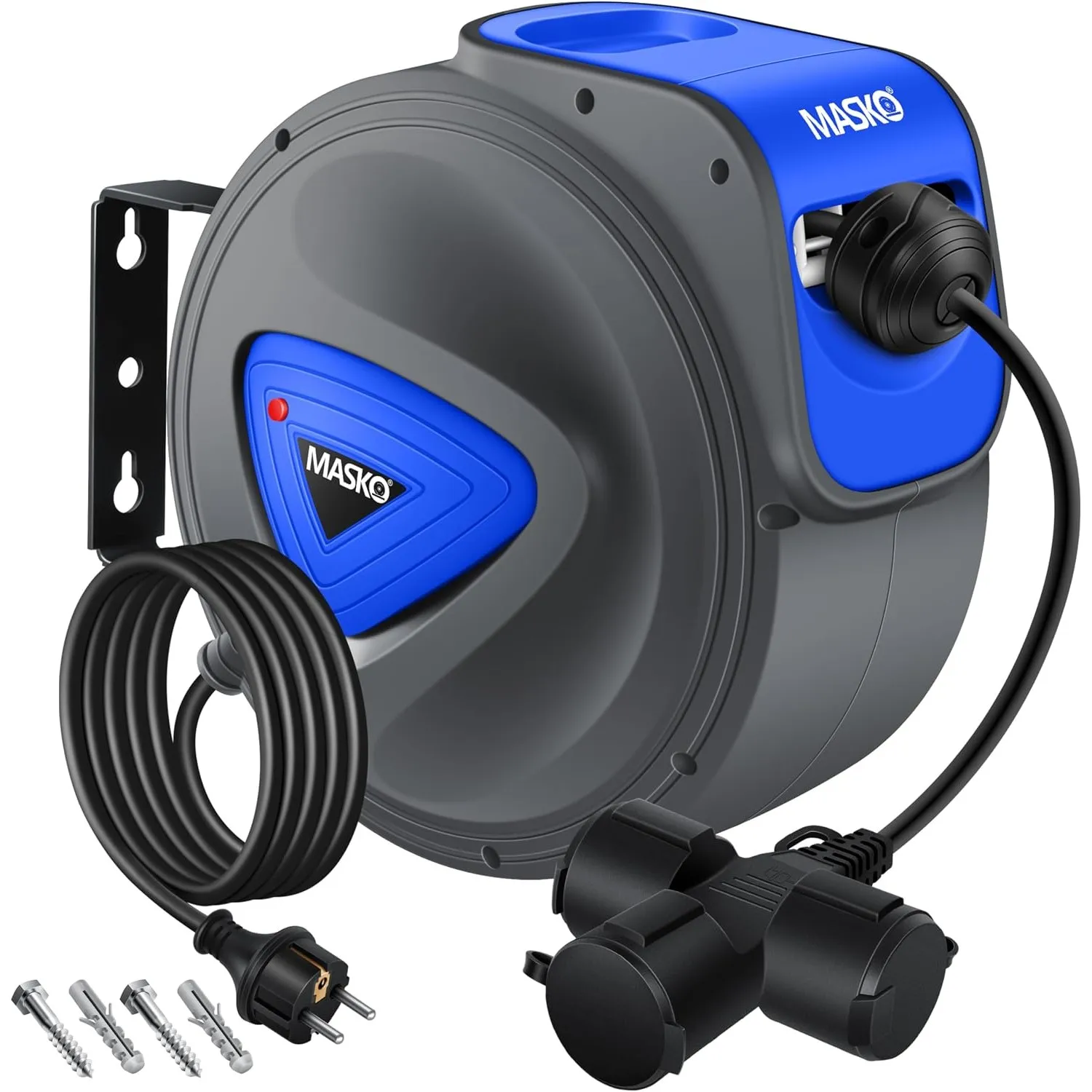 MASKO® Automatik Kabeltrommel Verlängerungskabel 10m mit 3-Fach Anschluss 180° drehbar 1,5m Zuleitung Wandhalterung Wer…