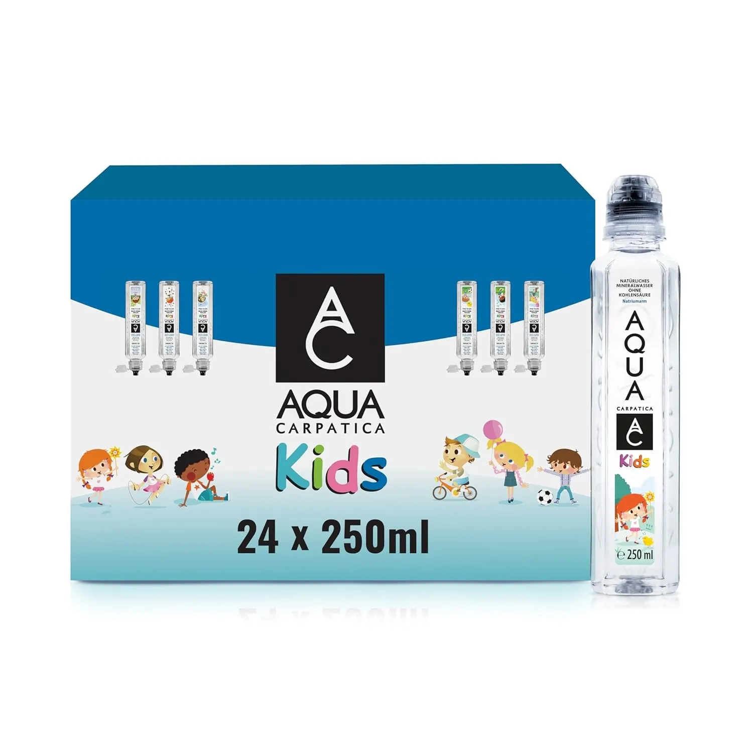AQUA CARPATICA 250ml x 24 Kids Still Natürliches Mineralwasser, Perfekt für Kinder & Baby, Mit auslaufsicherem Sippy-Ve…