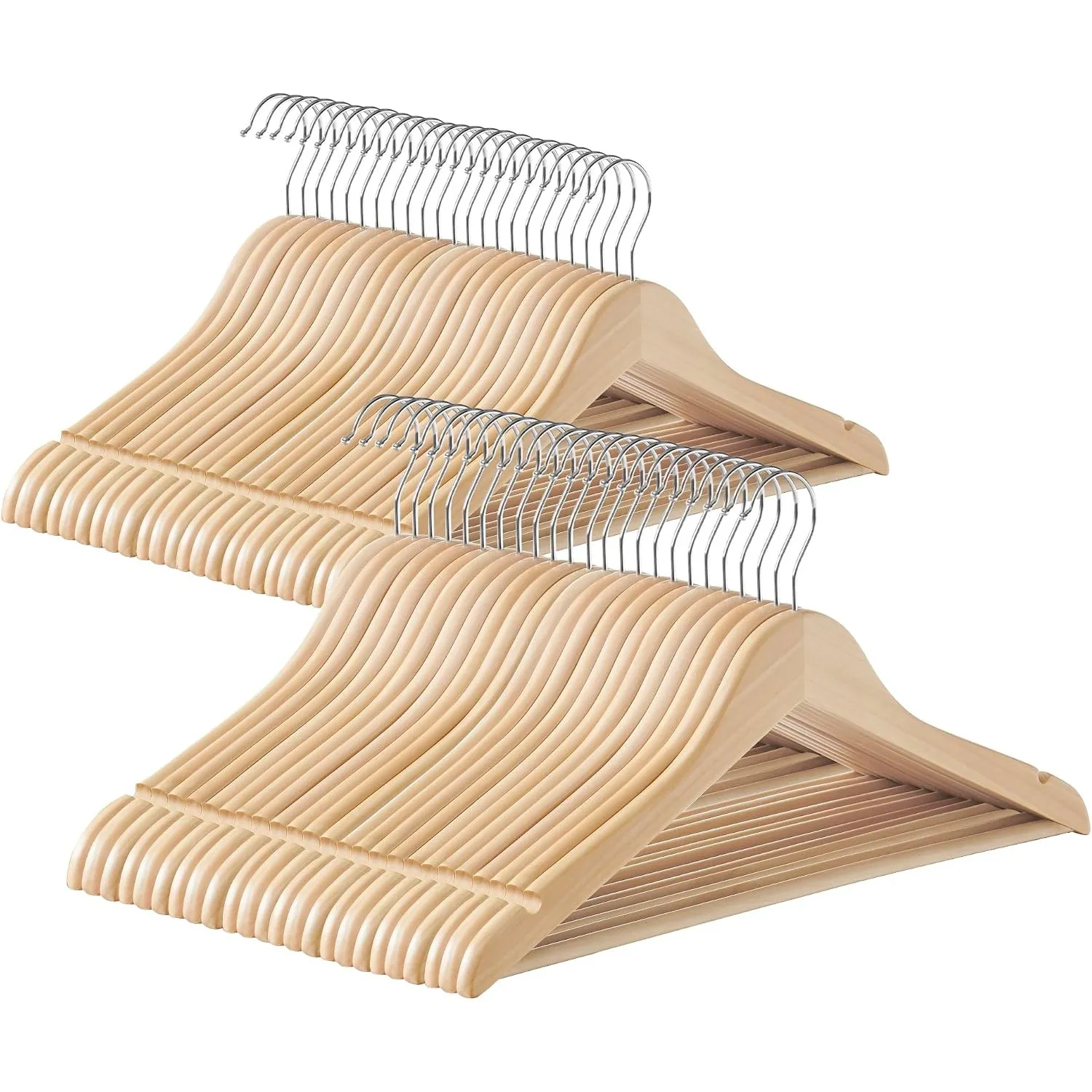 SONGMICS Kleiderbügel Holz 48er Set, Hosensteg, 360° drehbarer Haken