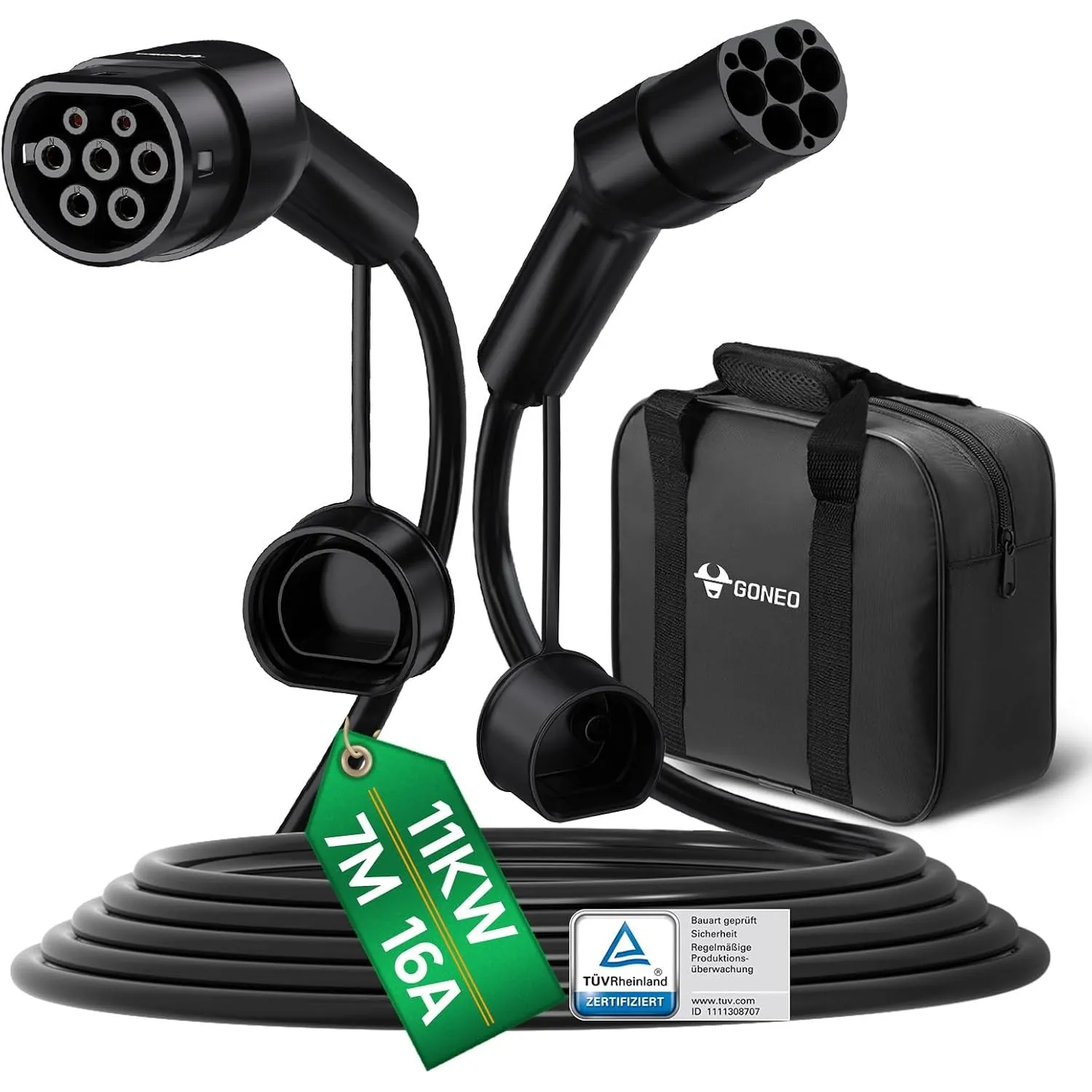 GONEO Typ 2 Ladekabel 11kW 7M 16A Ladekabel Elektroauto Typ 2 3 Phasig für E Auto EV/PHEV Mode 3 mit Tasche Geeignet fü…