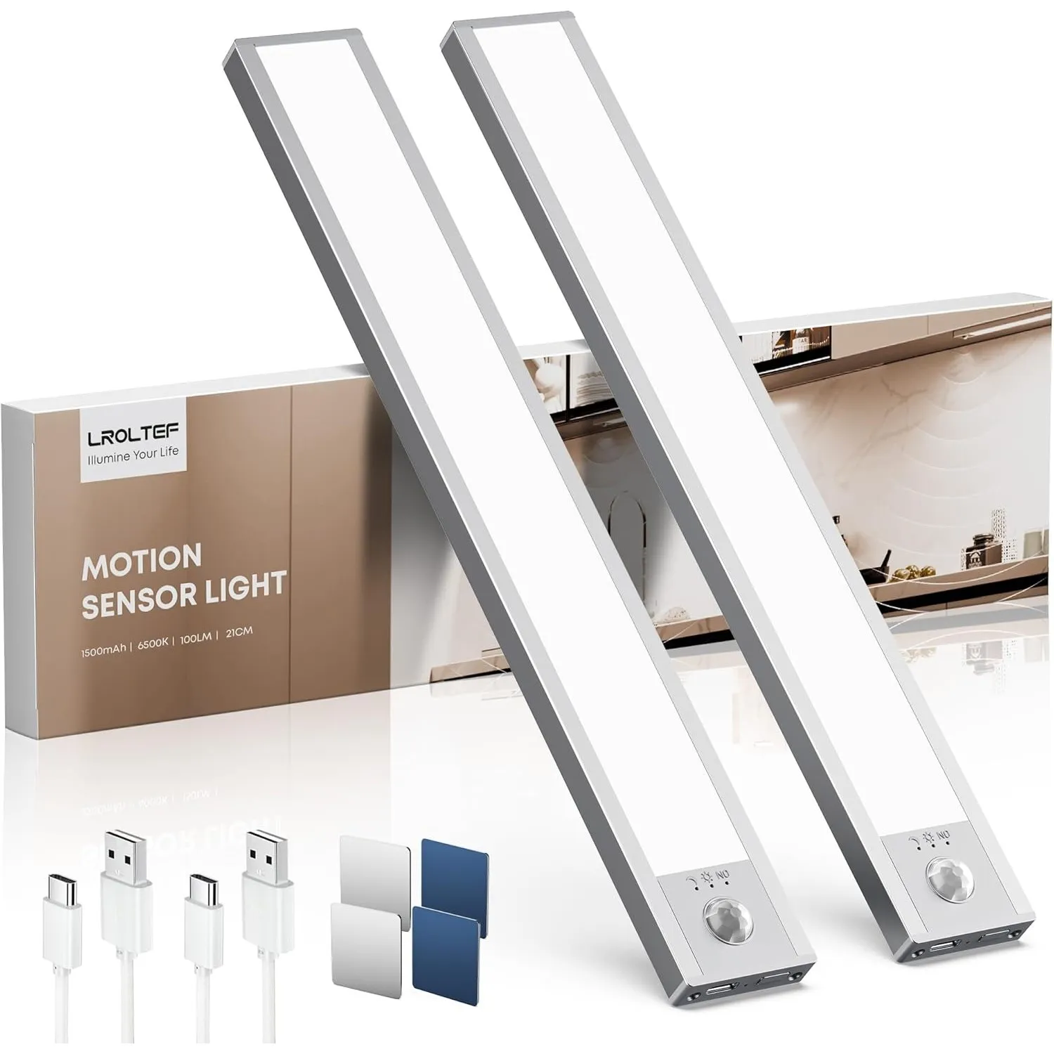 LROLTEF Schrankbeleuchtung Küche Led Lampe mit Bewegungsmelder 21cm 6500K