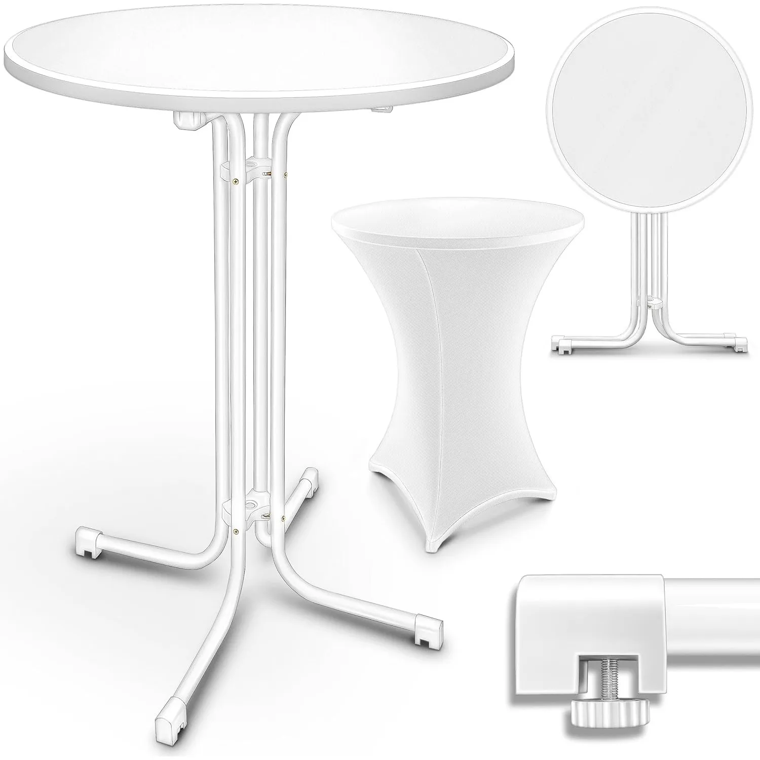 tillvex® Gastro Stehtisch klappbar 2er Set Ø70cm mit Husse FERTIG MONTIERT