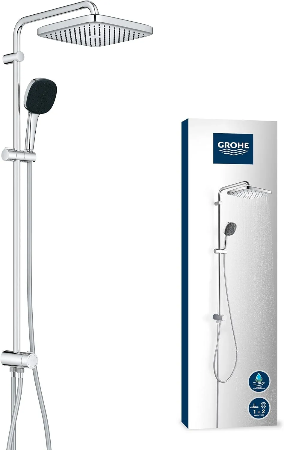 GROHE Vitalio 250, Duschset ohne Armatur, wassersparend, 8l pro Min (Regendusche für vorhandene Duscharmaturen, Duschko…