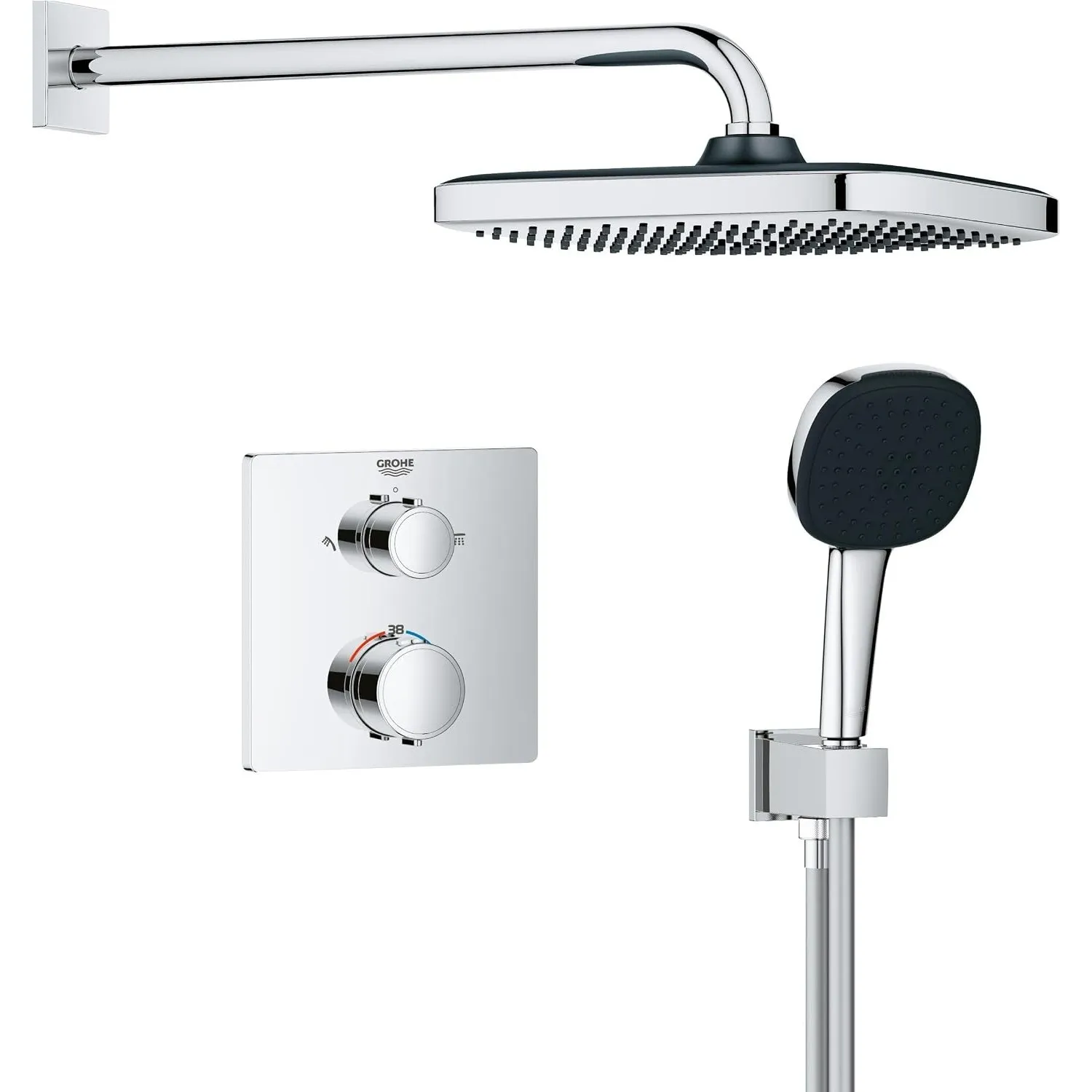 GROHE Precision 250, Unterputz Duschsystem (25cm Regendusche mit Thermostat, Kopfbrause 1 Strahlart, Duschkopf 2 Strahl…