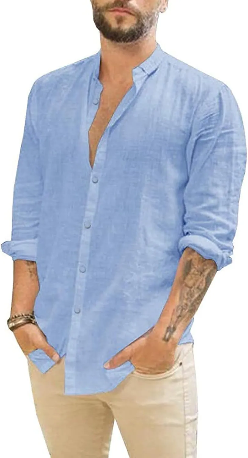 Friptspyg Linen Shirt, Men's Shirt, Long-Sleeve Cotton Linen Shirts, Button-Down Casual Shirts, Casual Regular Fit Summ…