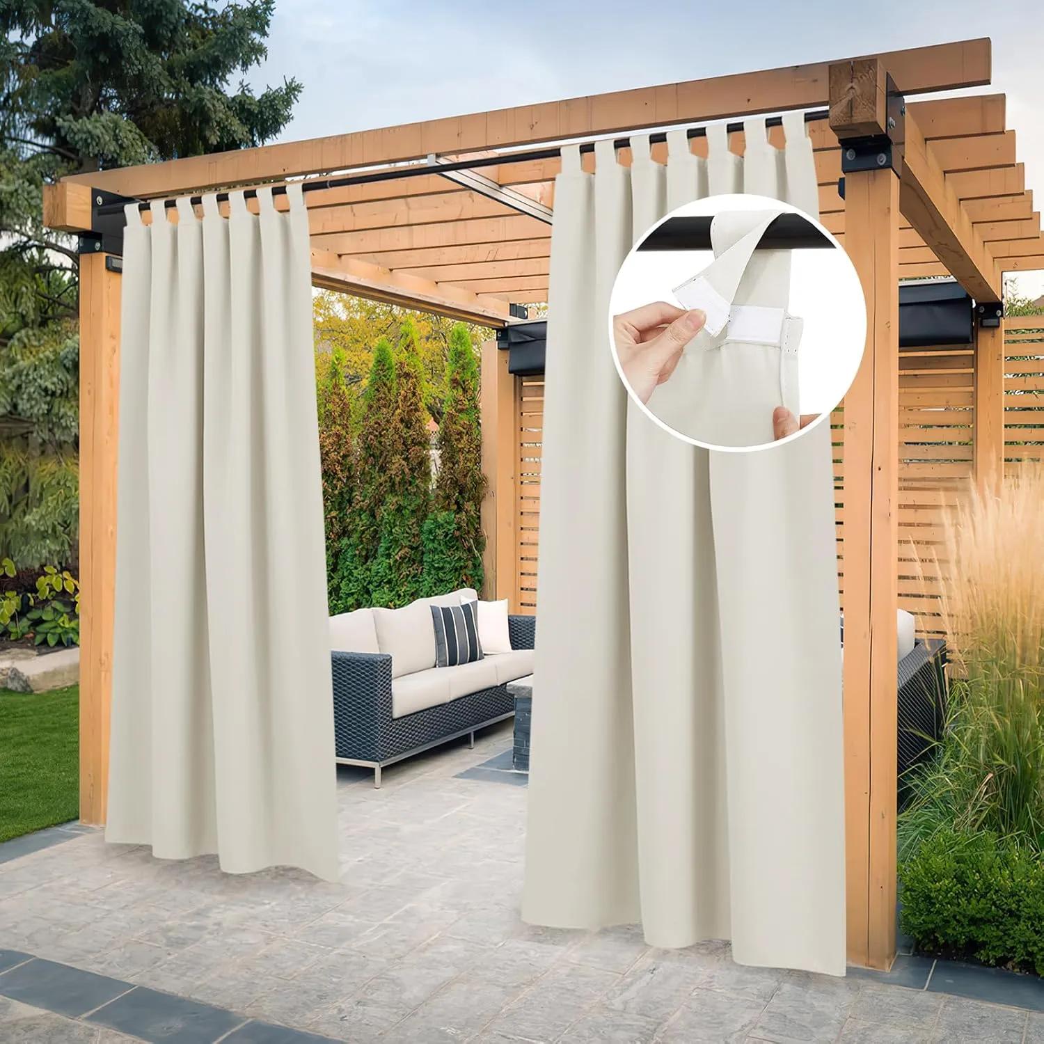 PONY DANCE Patio Curtains, Weatherproof Outdoor Curtains with Loops, Set of 2, H 213 x W 132 cm, Outdoor Curtain, Water…