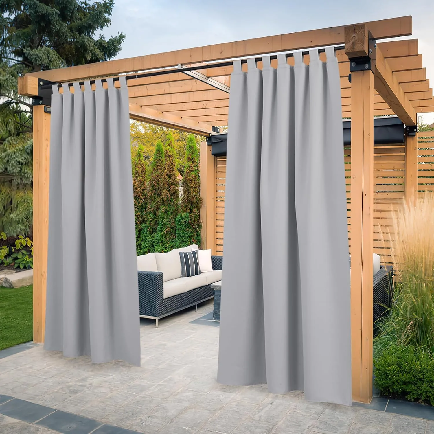 PONY DANCE Outdoor Curtains, Waterproof Tab-Top Curtain, Opaque, Set of 2, Patio & Gazebo Curtains with Loops, Outdoor …