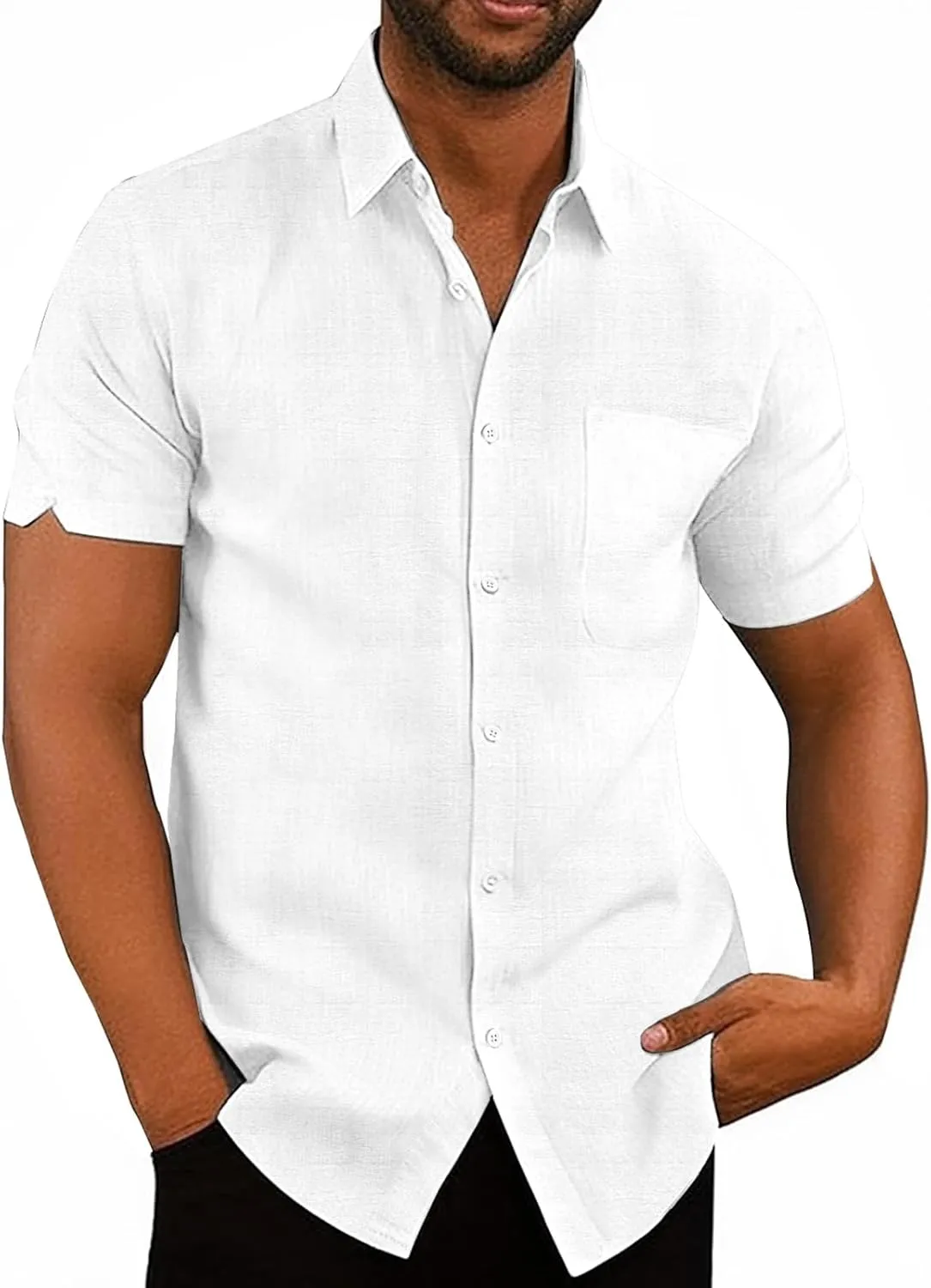 Friptspyg Linen Shirt Men's Shirt Short Sleeve Cotton Linen Shirts Regular Fit Casual Shirts Summer Short Sleeve Shirt …