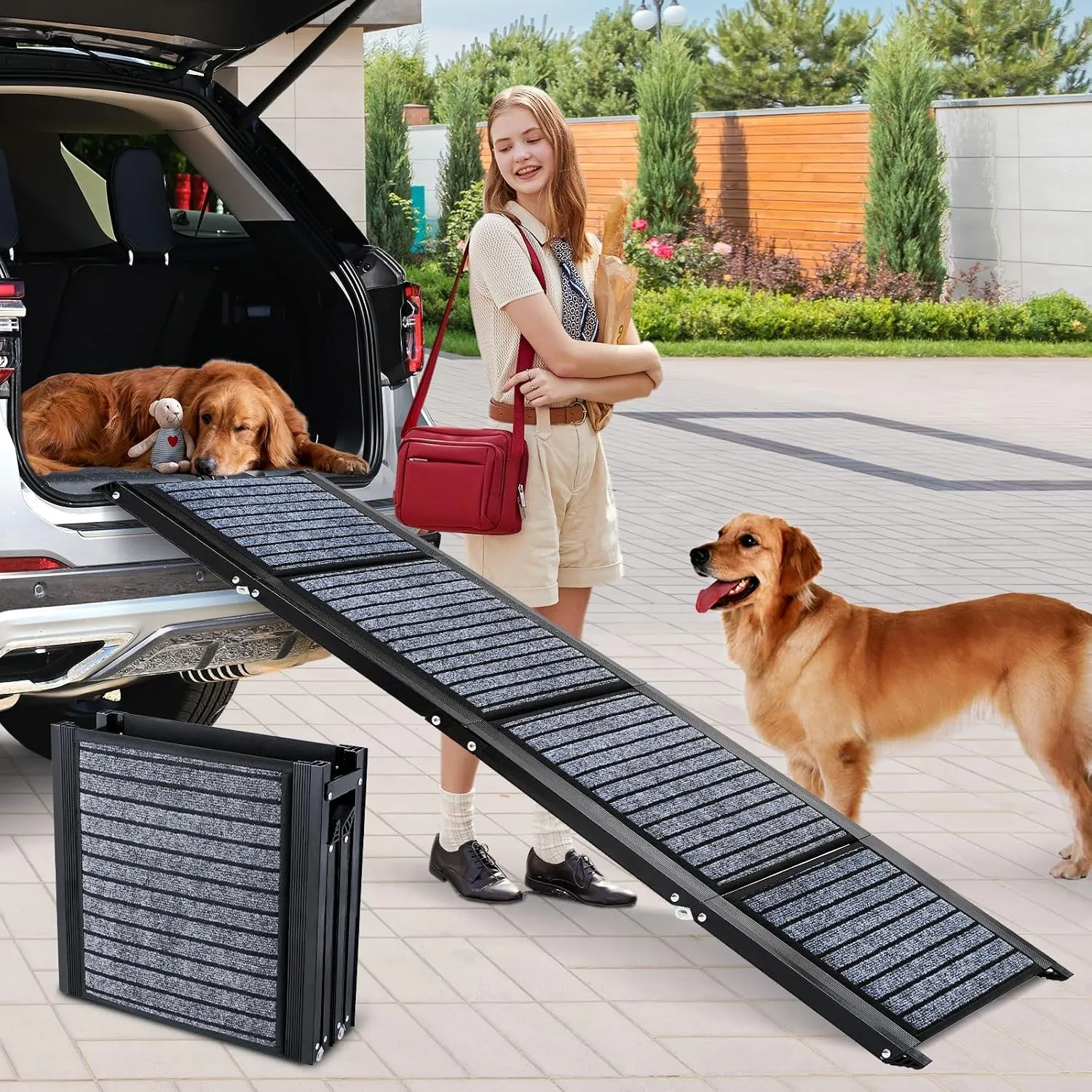 Extra Lang 170cm Hunderampe Auto Klappbar,Hundetreppe Auto mit High Traction Teppichoberfläch,rutschfest hunderampen fü…