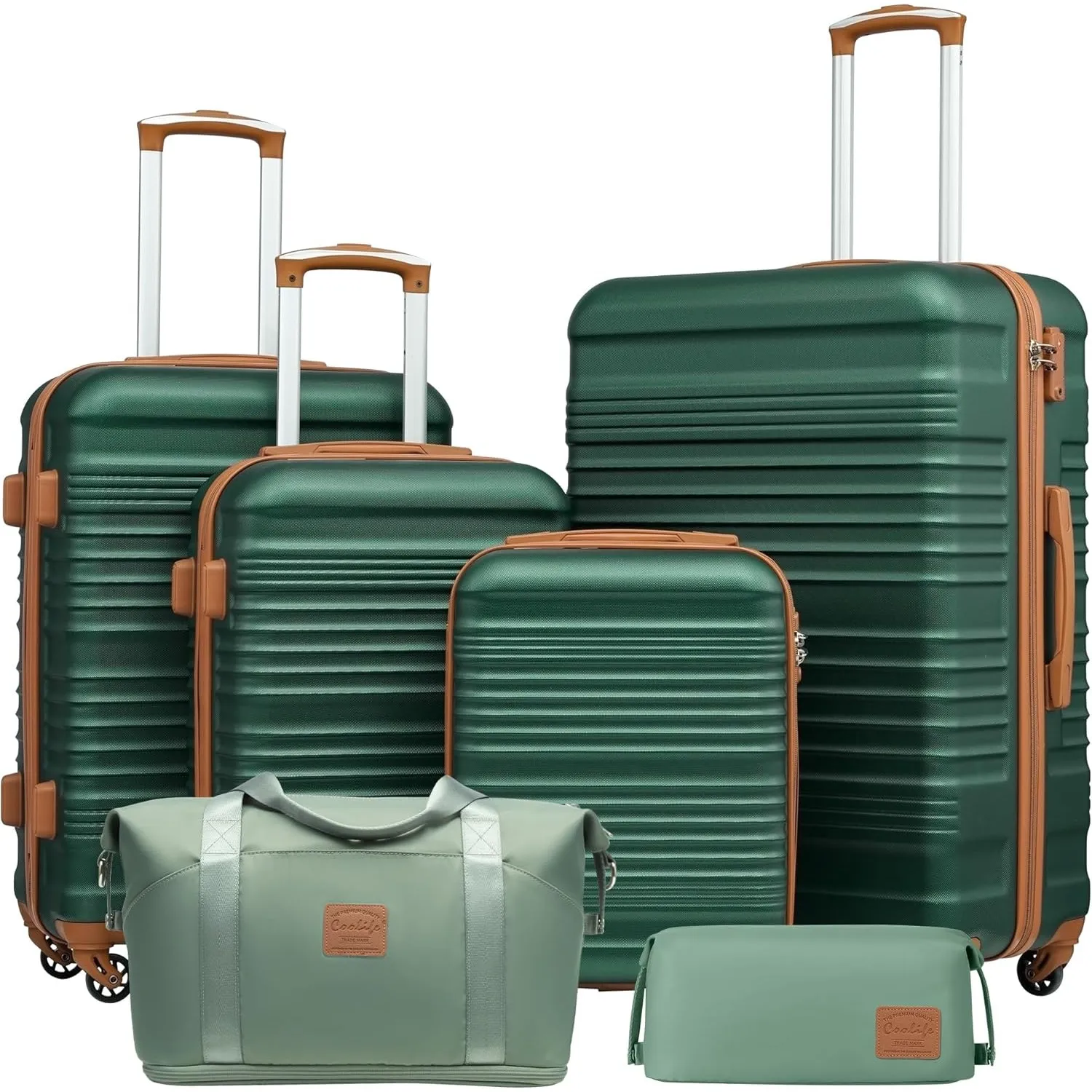 COOLIFE Koffer Set 6 Teilig: Luggage Set 16" 20" 24" 28" + Reisetasche & Kulturtasche | ABS Hartschale, 360° Rollen & T…