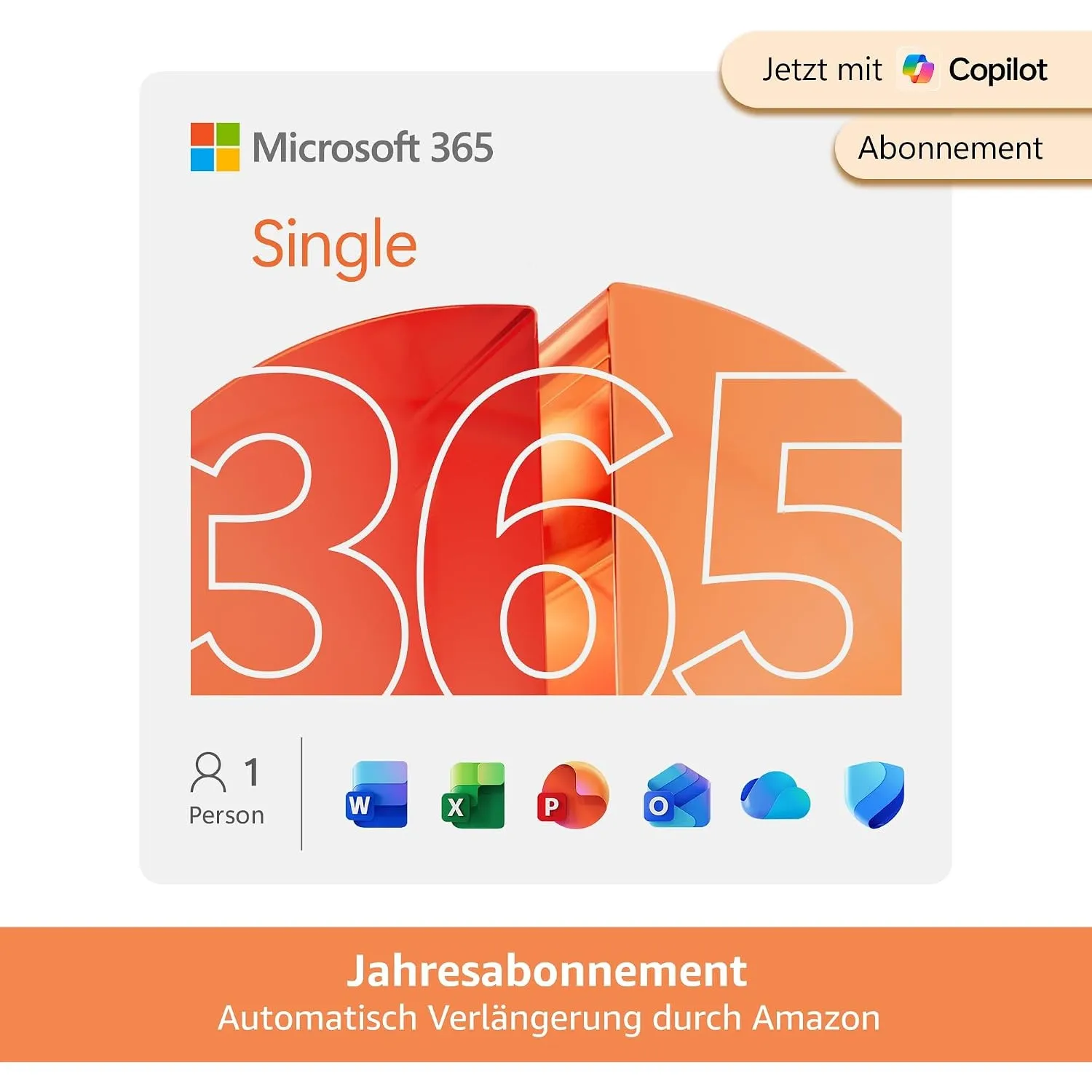 Microsoft 365 Single | 1 Jahr | 1 Person | Office Apps mit KI | 1 TB Cloudspeicher | Abo mit automatischer Verlängerung