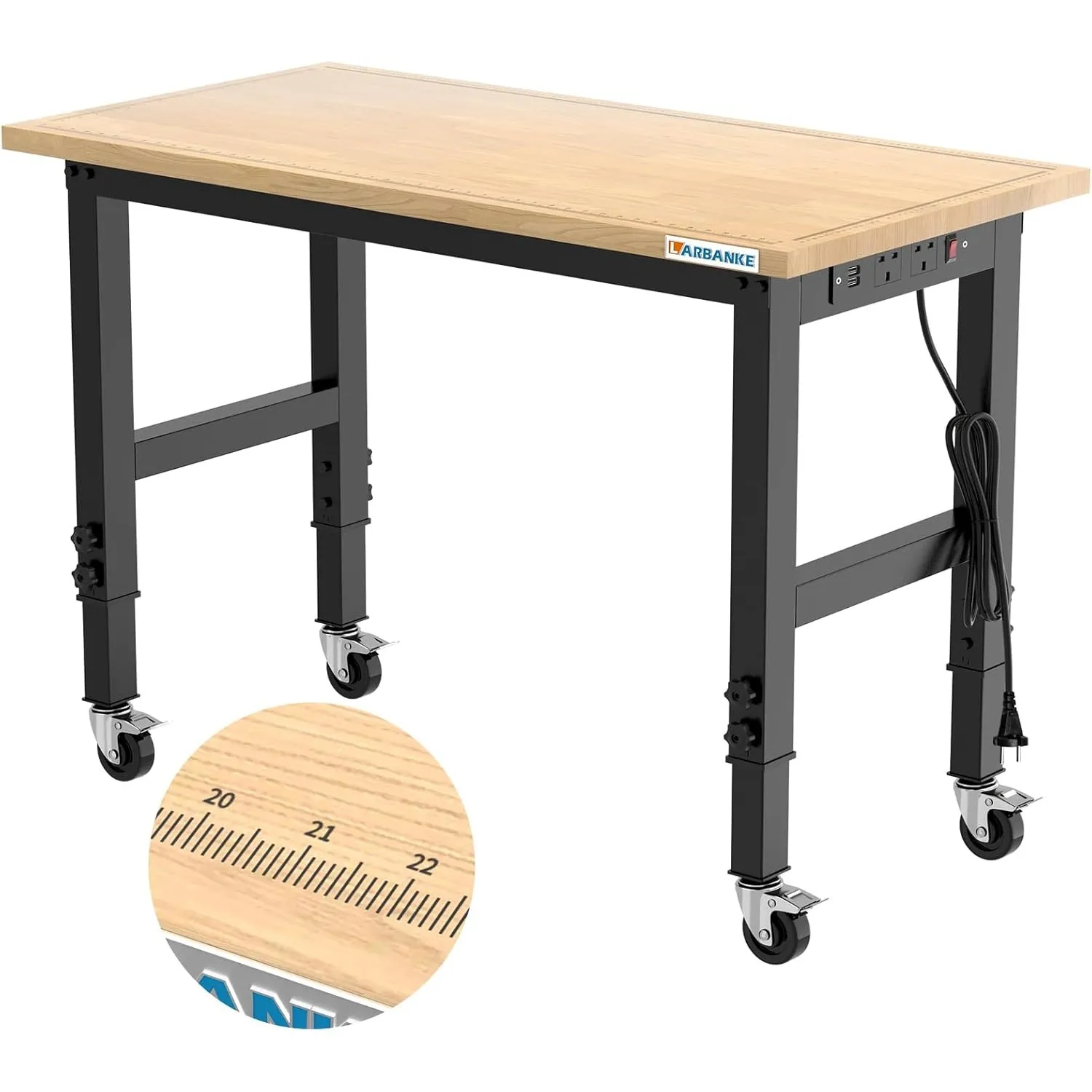 LARBANKE 120CM Schwerlast-Werkbank für die Garage,Gummi Holz Werkbank hat einstellbare 5 Verschiedene Höhen,Hartholz Ar…