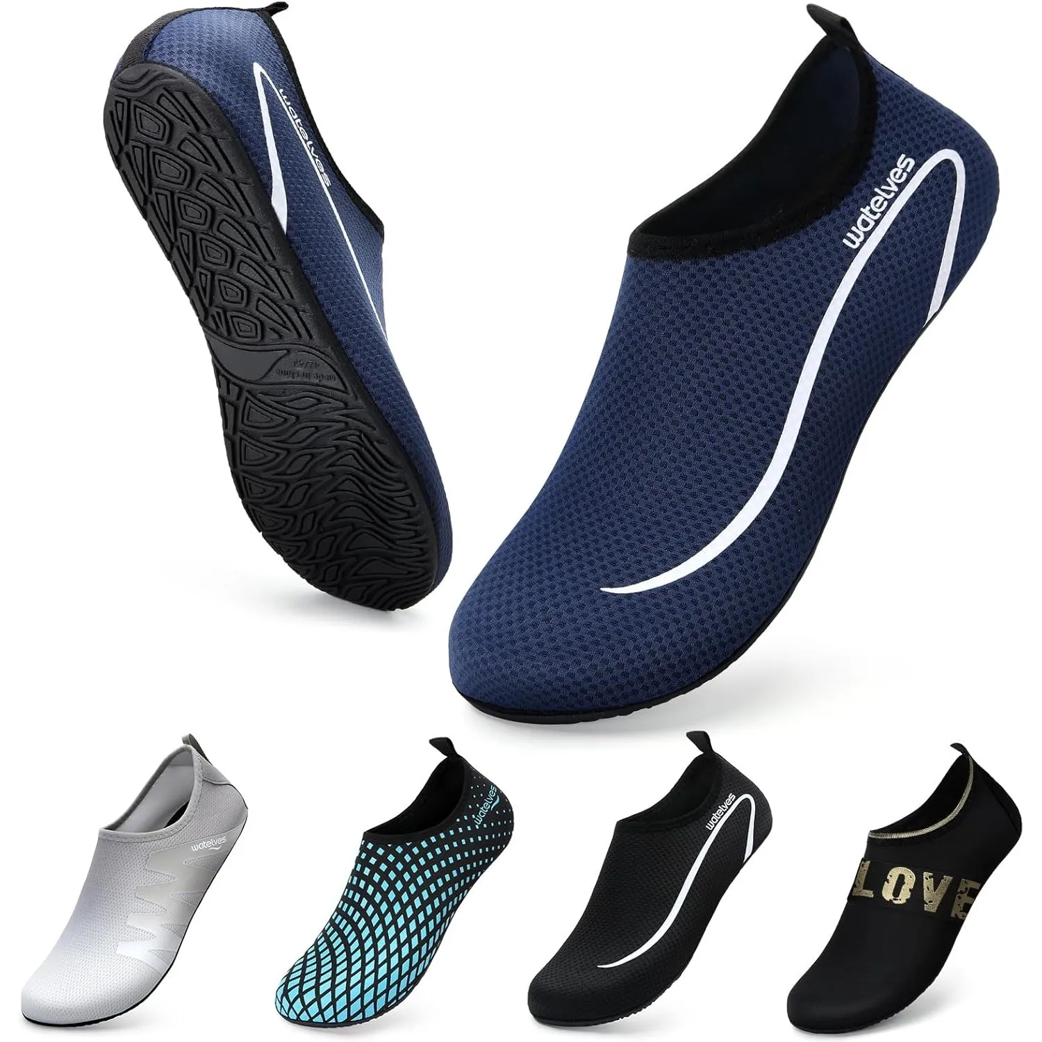 WateLves Wasserschuhe Badeschuhe Damen Herren Aquaschuhe Strandschuhe Schnell Trocknend Slip on Breathable Surfschuhe U…