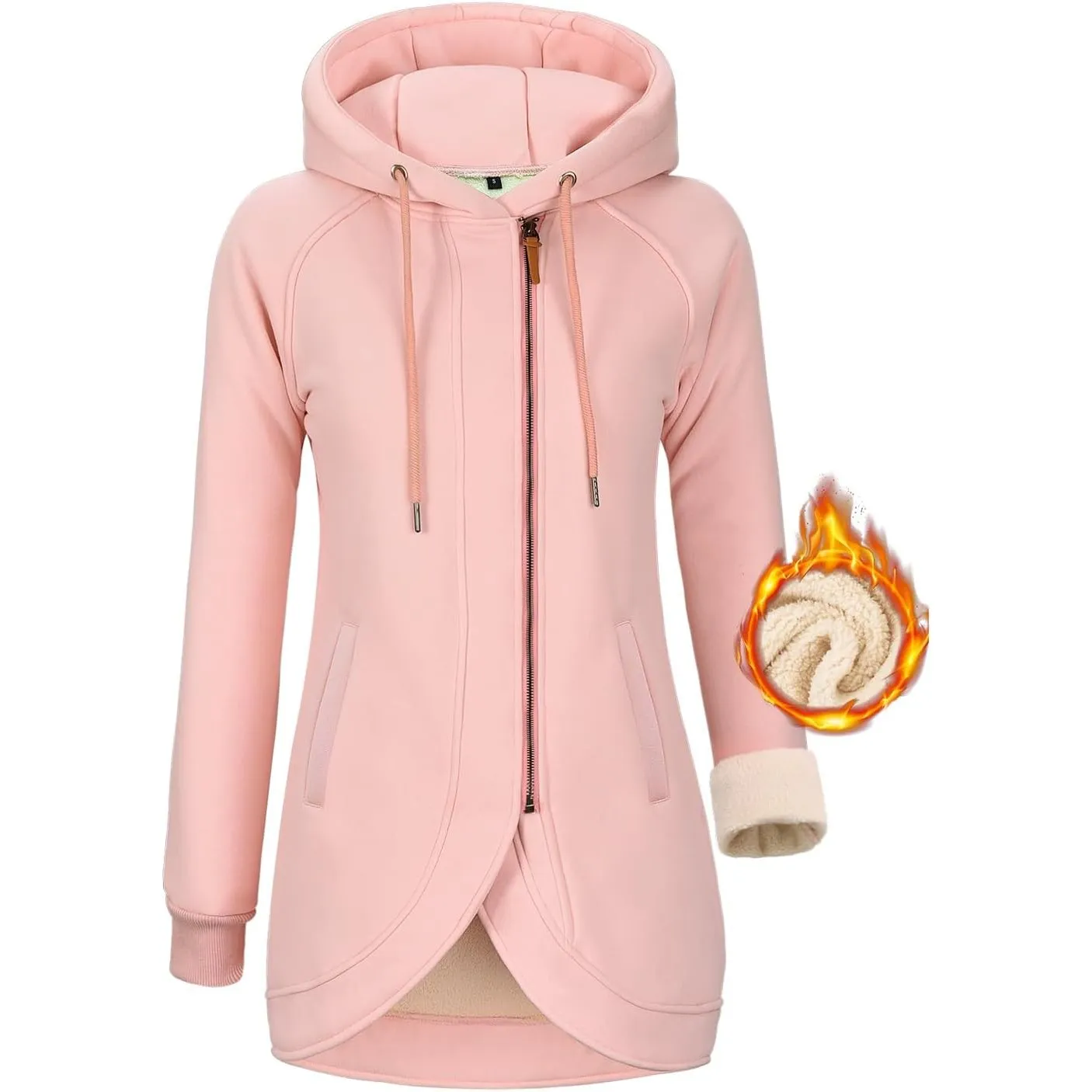 Voqeen Kapuzenpullover Damen Lange Zipper Hoodie Damen Sweatjacke Herbst Winter Jacke Pullovermit Fleecefutter