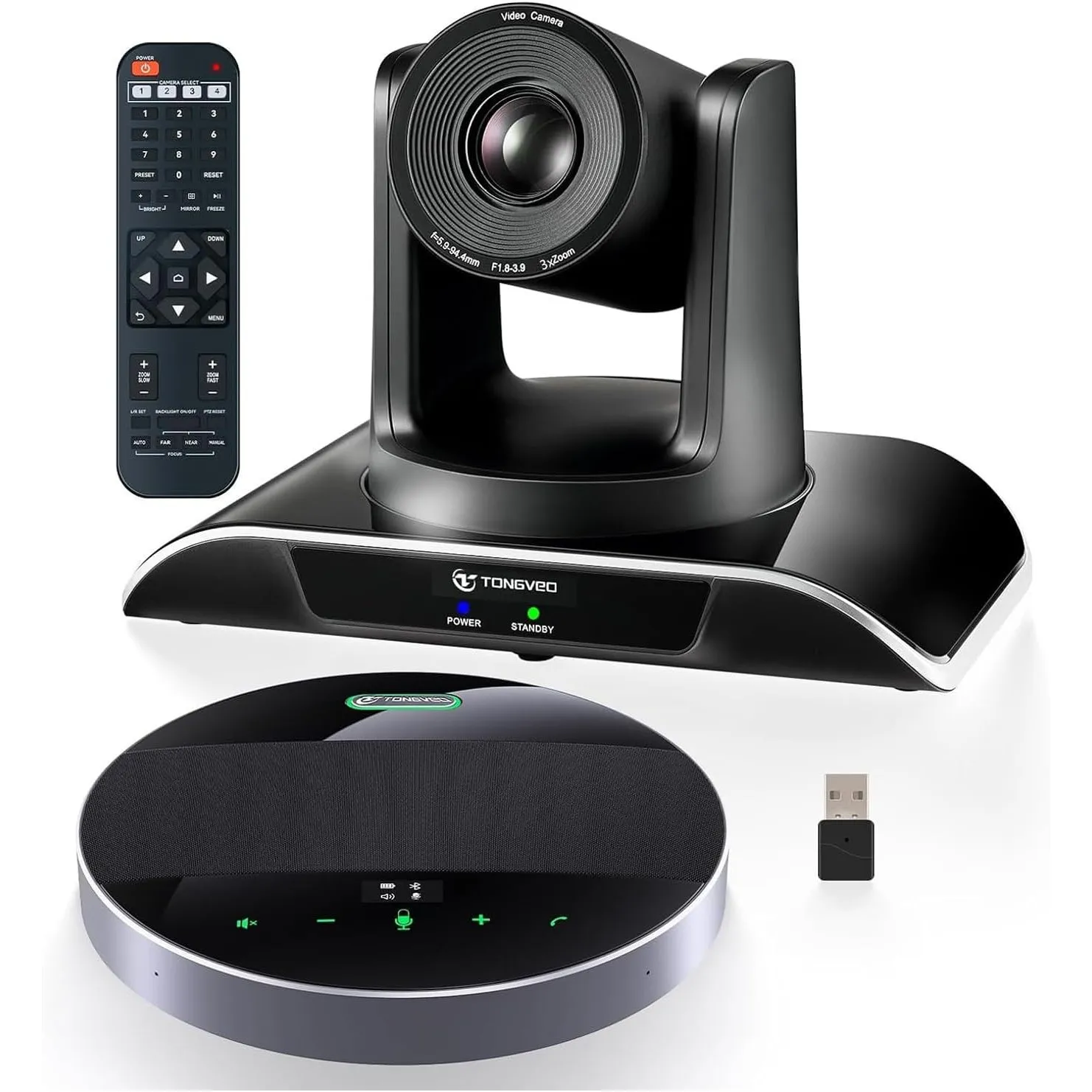 TONGVEO KI-Autotracking Konferenzraum-Kamera-System Und Bluetooth-Mikrofon,1080P 60fps 3-Fach optischer Zoom USB3.0 HDM…