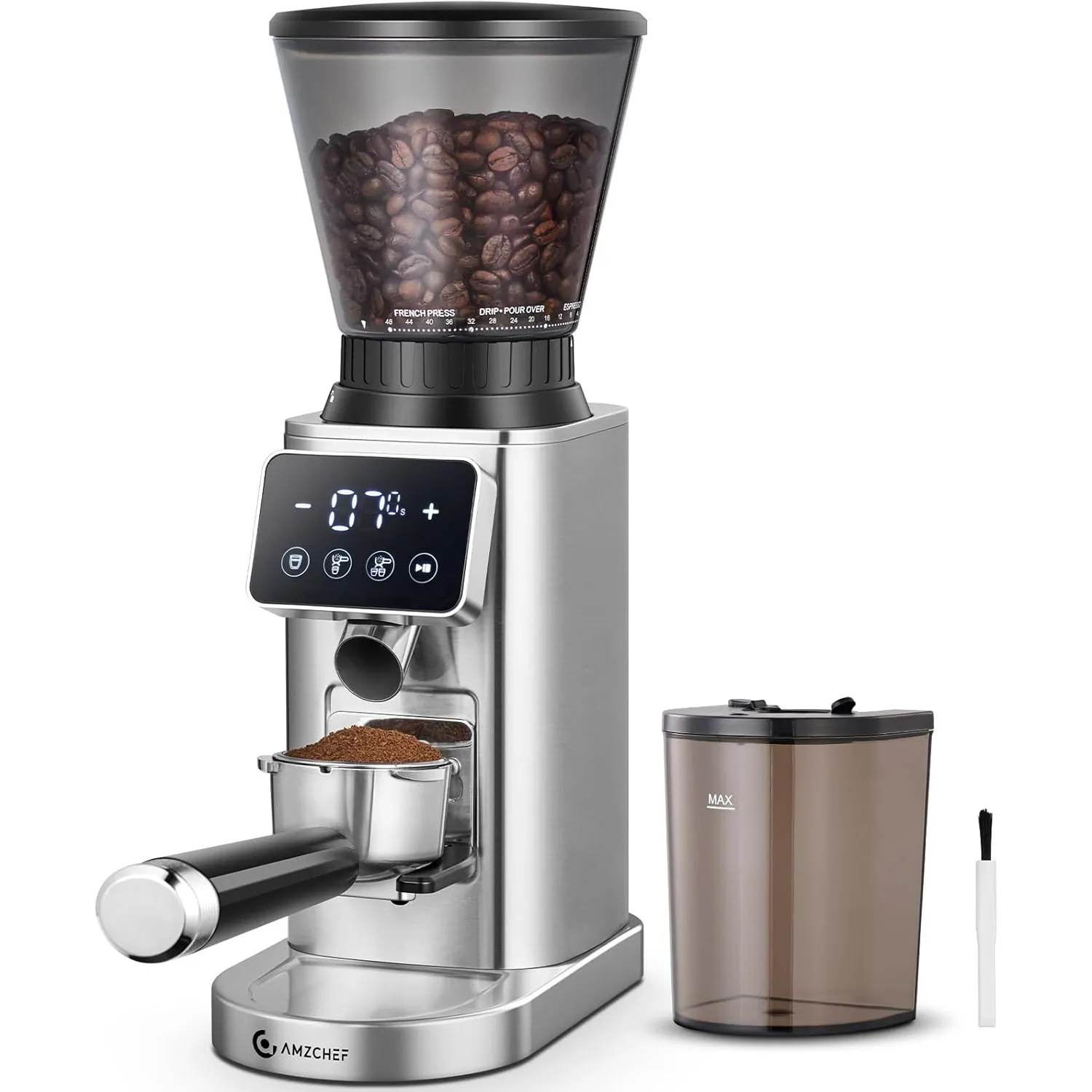 AMZCHEF Kaffeemühle Elektrisch mit 48 Mahlgraden, Edelstahl-Kegelmahlwerk