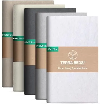 Terra Beds Premium Children’s 60 x 120 cm Fitted Sheet - 160 g/m², 100% High Quality Oeko-Tex Cotton Jersey, Available …