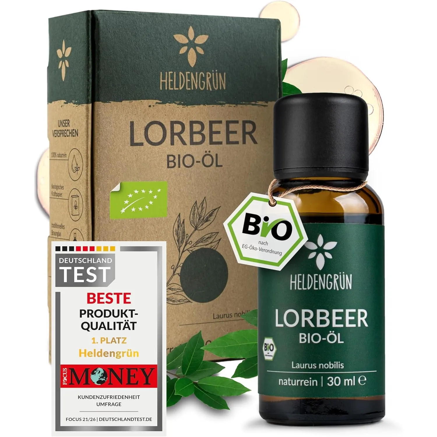 Heldengrün® BIO Lorbeeröl [100% NATURREIN] Ätherisches Öl 30 ml | Echter Lorbeer · würzig, warm & mediterran · Bio-zert…