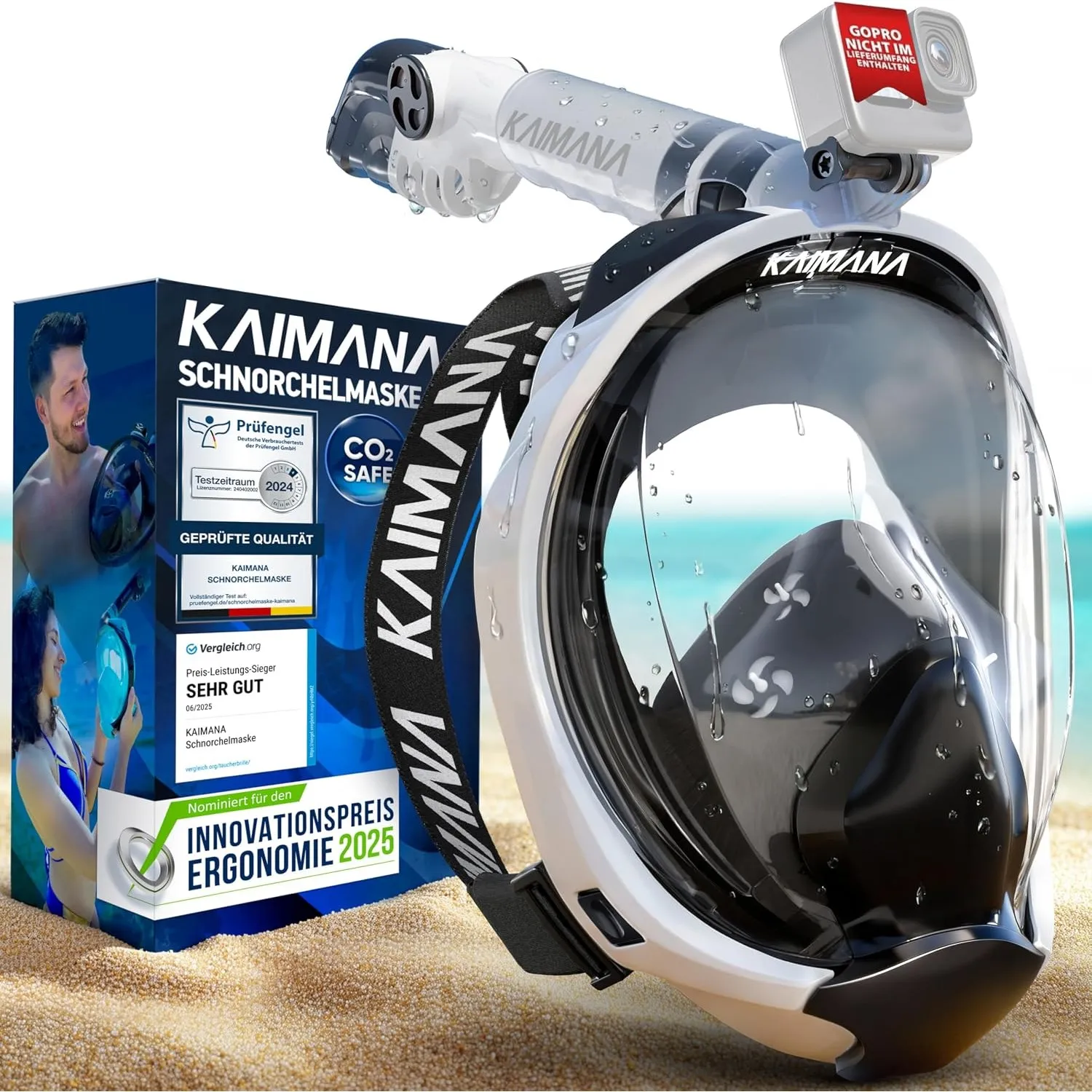 Die Preisgekrönte KAIMANA® Schnorchelmaske für Erwachsene & Kinder - absolut CO2 sicher - inkl. Tragetasche - Taucherma…