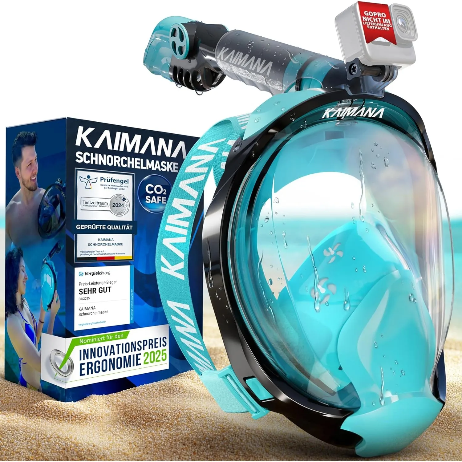 Die Preisgekrönte KAIMANA® Schnorchelmaske für Erwachsene & Kinder - absolut CO2 sicher - inkl. Tragetasche - Taucherma…