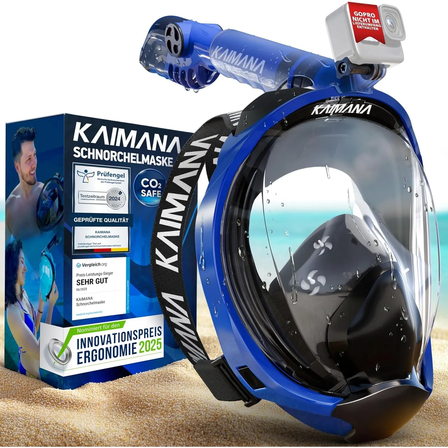 Die Preisgekrönte KAIMANA® Schnorchelmaske für Erwachsene & Kinder - absolut CO2 sicher - inkl. Tragetasche - Taucherma…