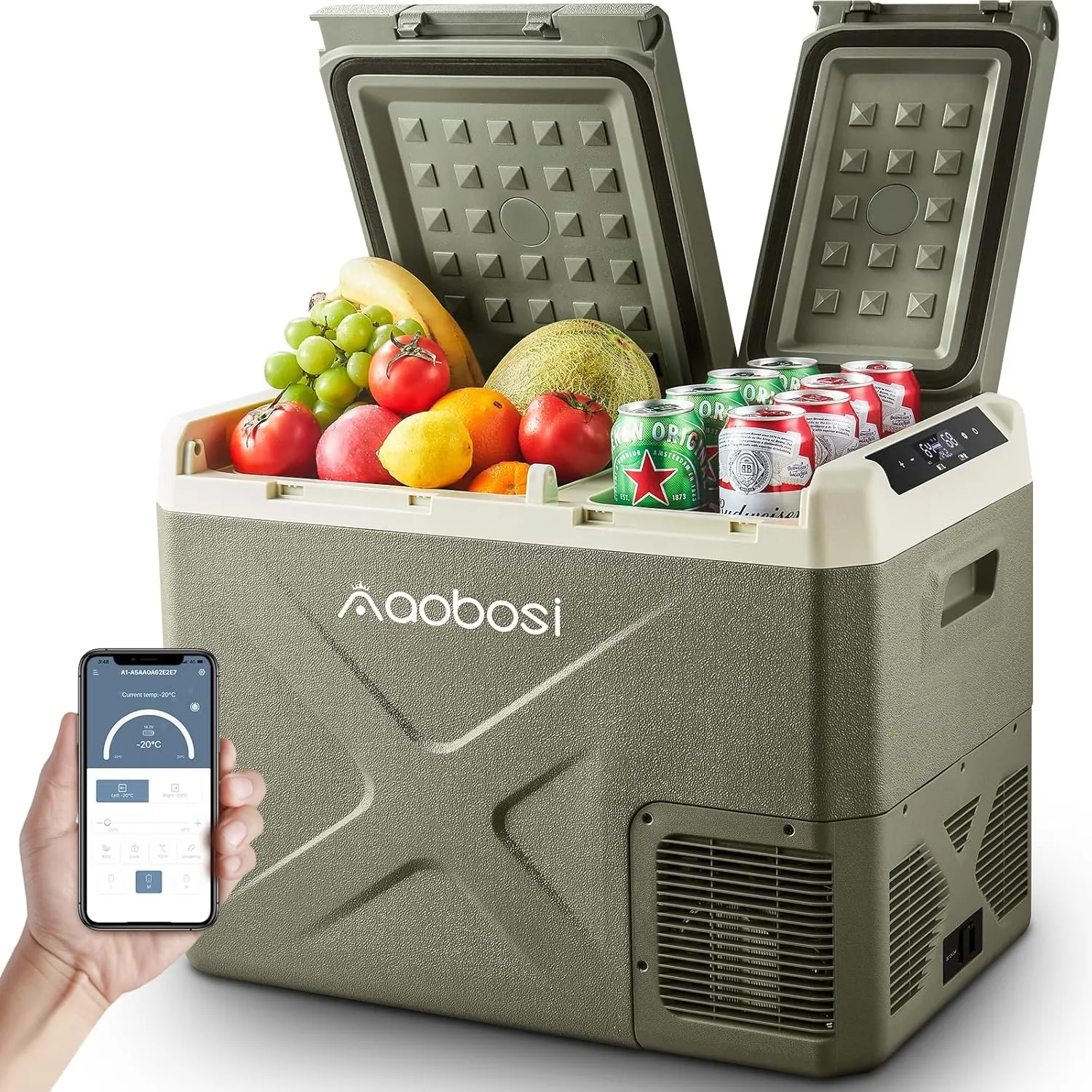 AAOBOSI Kompressor Kühlbox 32L, Kühlbox Auto Dual Zone, 12/24V und 100-240V Kühlbox Elektrisch, bis -20 °C für Auto, LK…