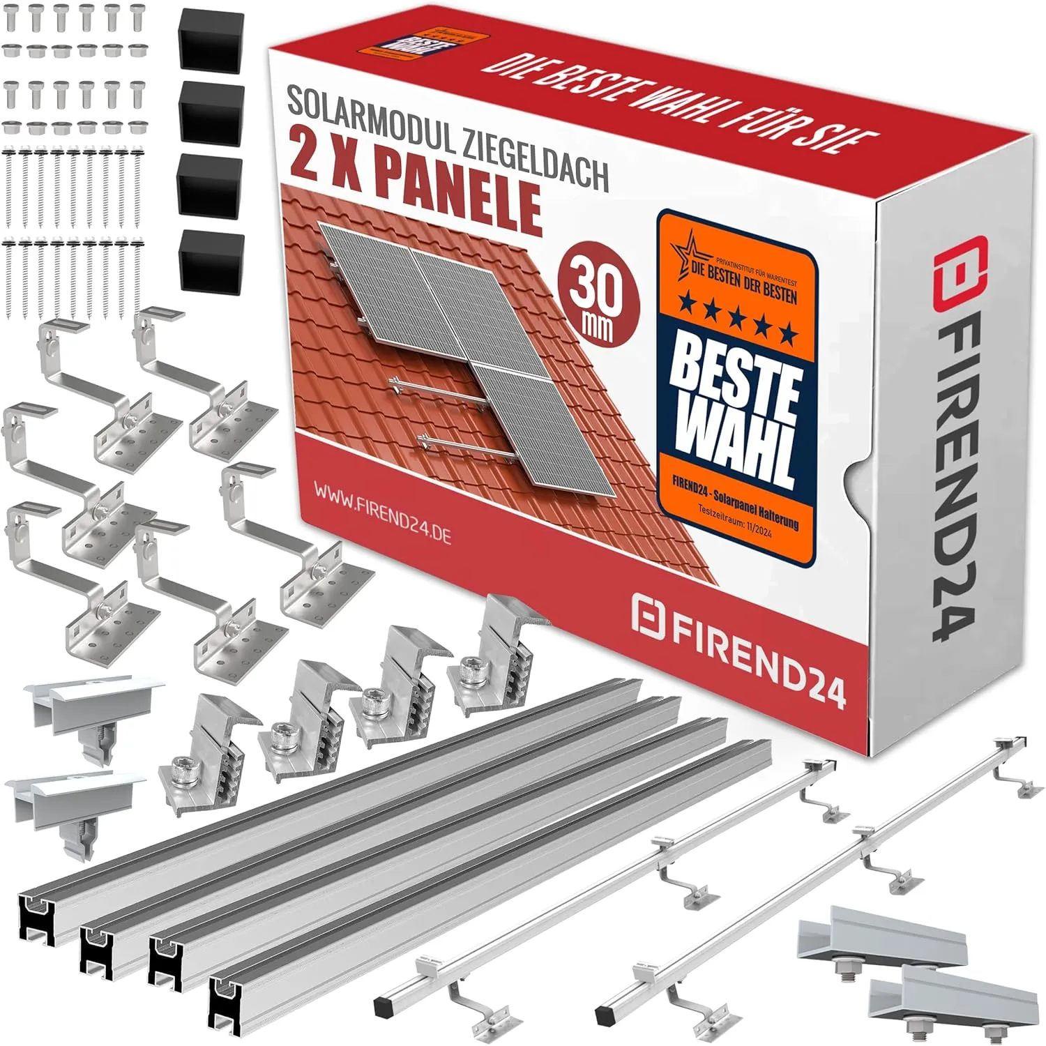 SET 2x PV-Module, PV, Photovoltaik, Aufständerung, Ziegeldach, Dachhalterung, Befestigung, Halter, Halterung, Solar, So…