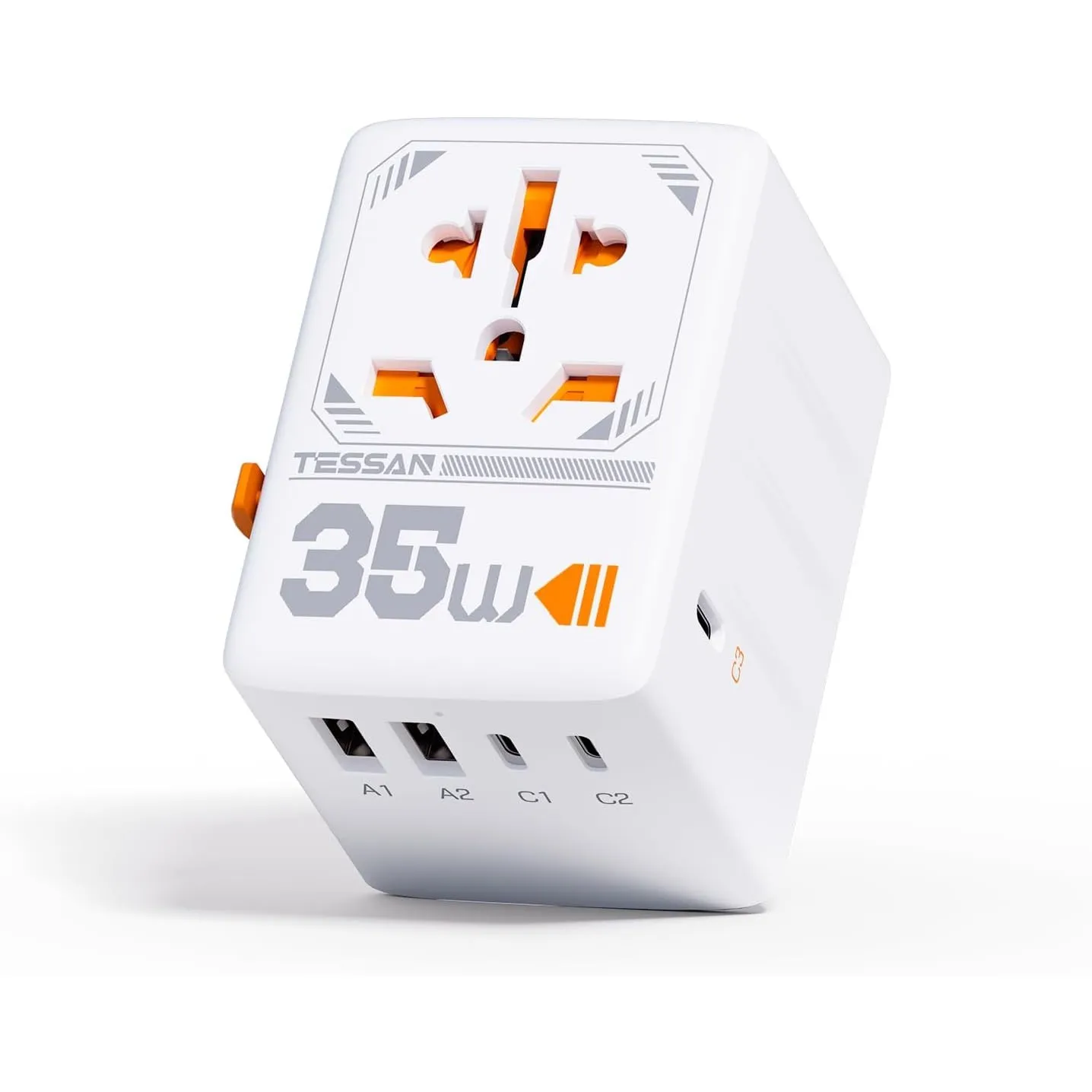 TESSAN 35W Reiseadapter Weltweit mit 3 USB C und 2 USB A, Weiß