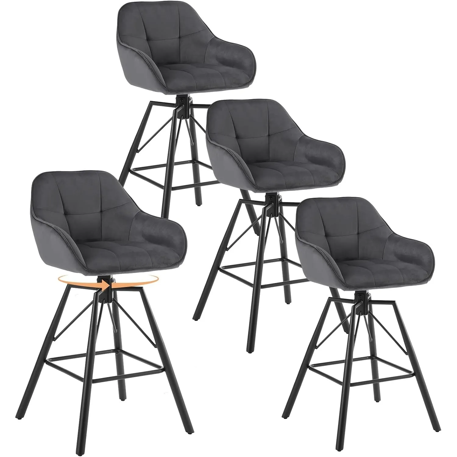 WOLTU Barhocker 4er Set, Barstuhl mit Lehne, Samt, Dunkelgrau