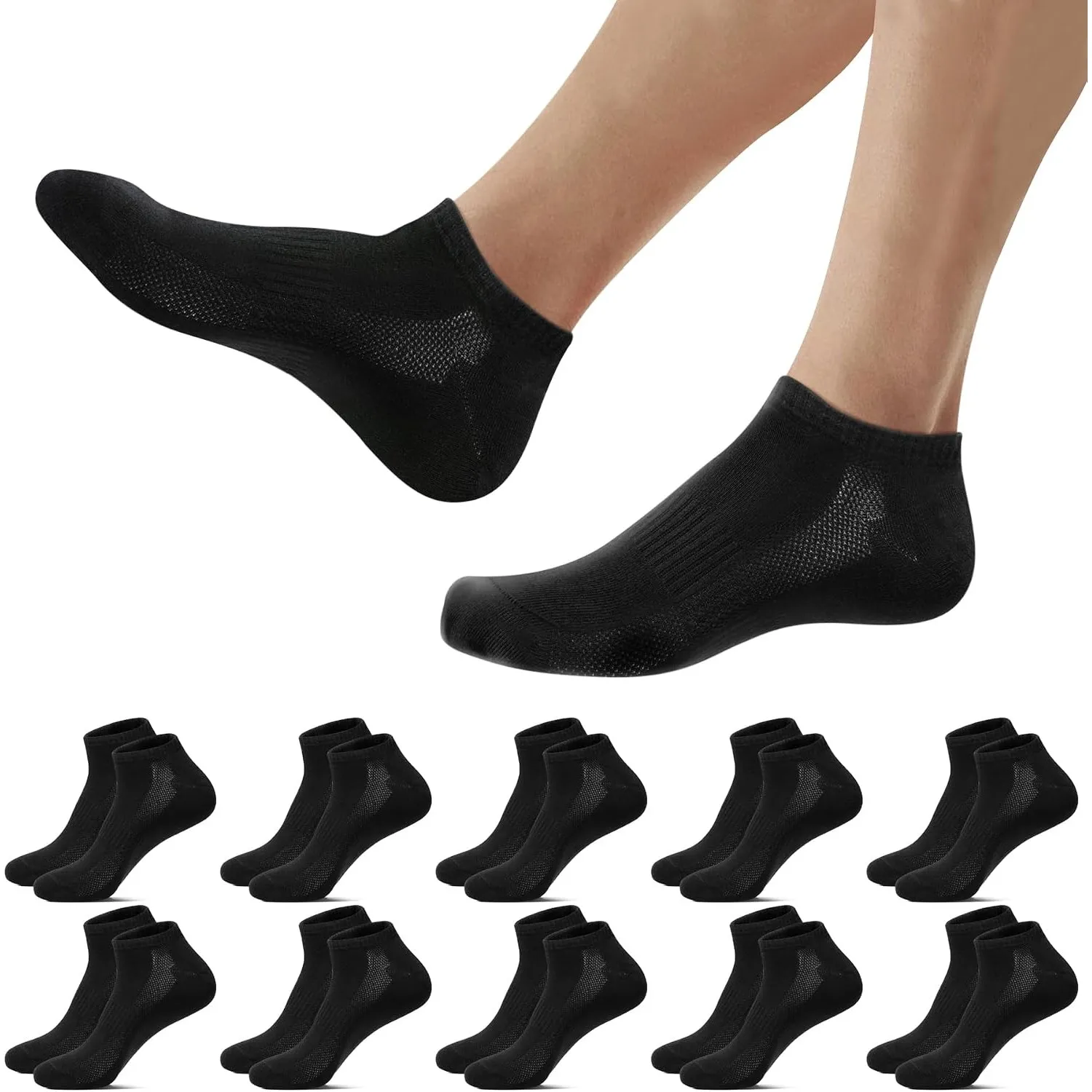 Falechay 10 Paar Sneaker Socken Herren Damen Baumwolle Kurze Sneakersocken | Halbsocken,Sportsocken,Unisex Socks,Schwar…