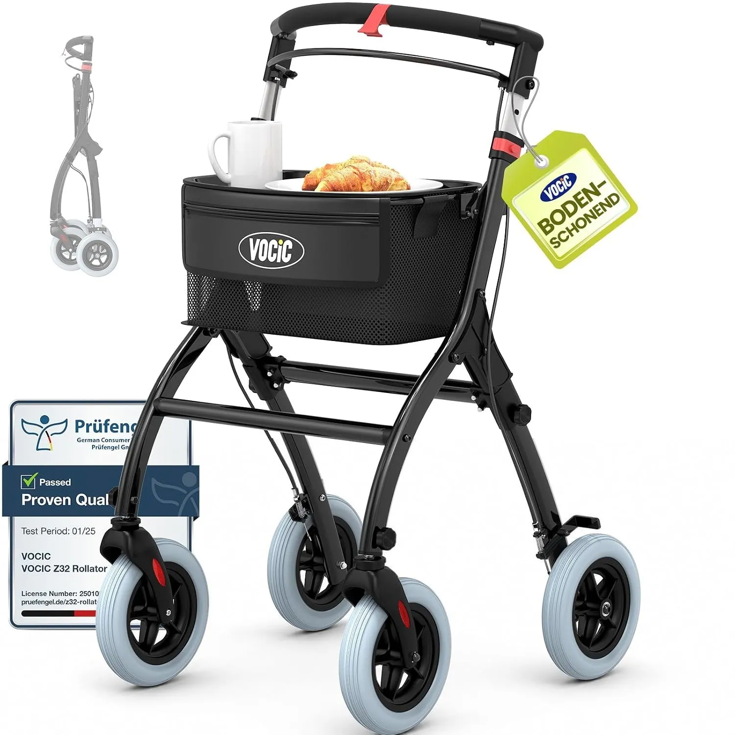 VOCIC Z32 Rollator Schmal für Wohnung,Indoor Rollator Faltbar und Leicht