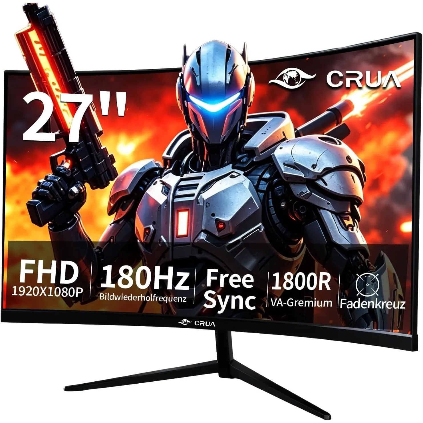 CRUA 27 Zoll Gaming Monitor, Full HD 1080p, 180Hz, 1ms Reaktionszeit, AMD FreeSync, HDMI 2.0, DisplayPort, Flimmerfrei,…