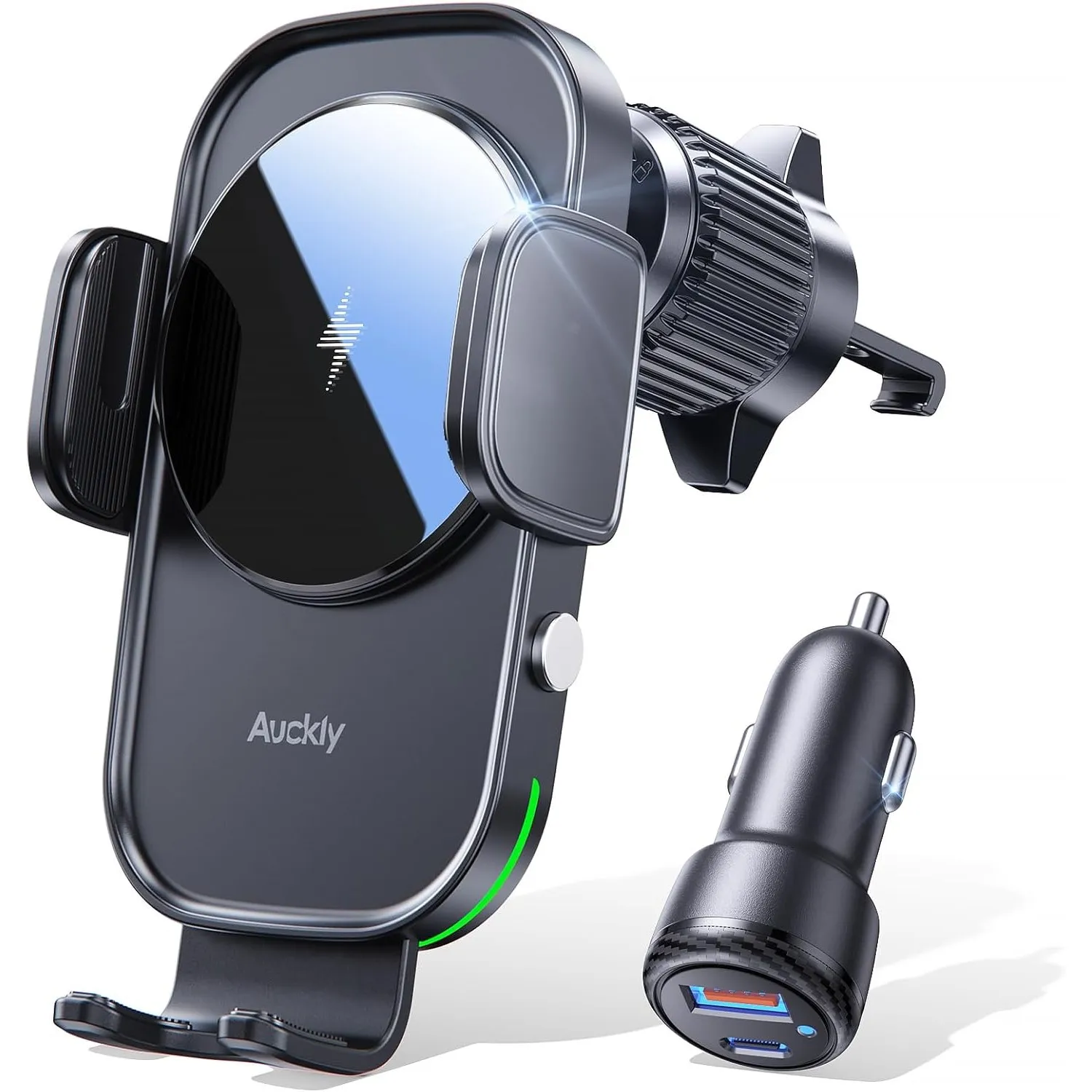Auckly Handyhalterung Auto mit Ladefunktion, 【mit 60W Autoanschluss】 Qi 15W Fast Wireless Charger Auto Induktives Autom…