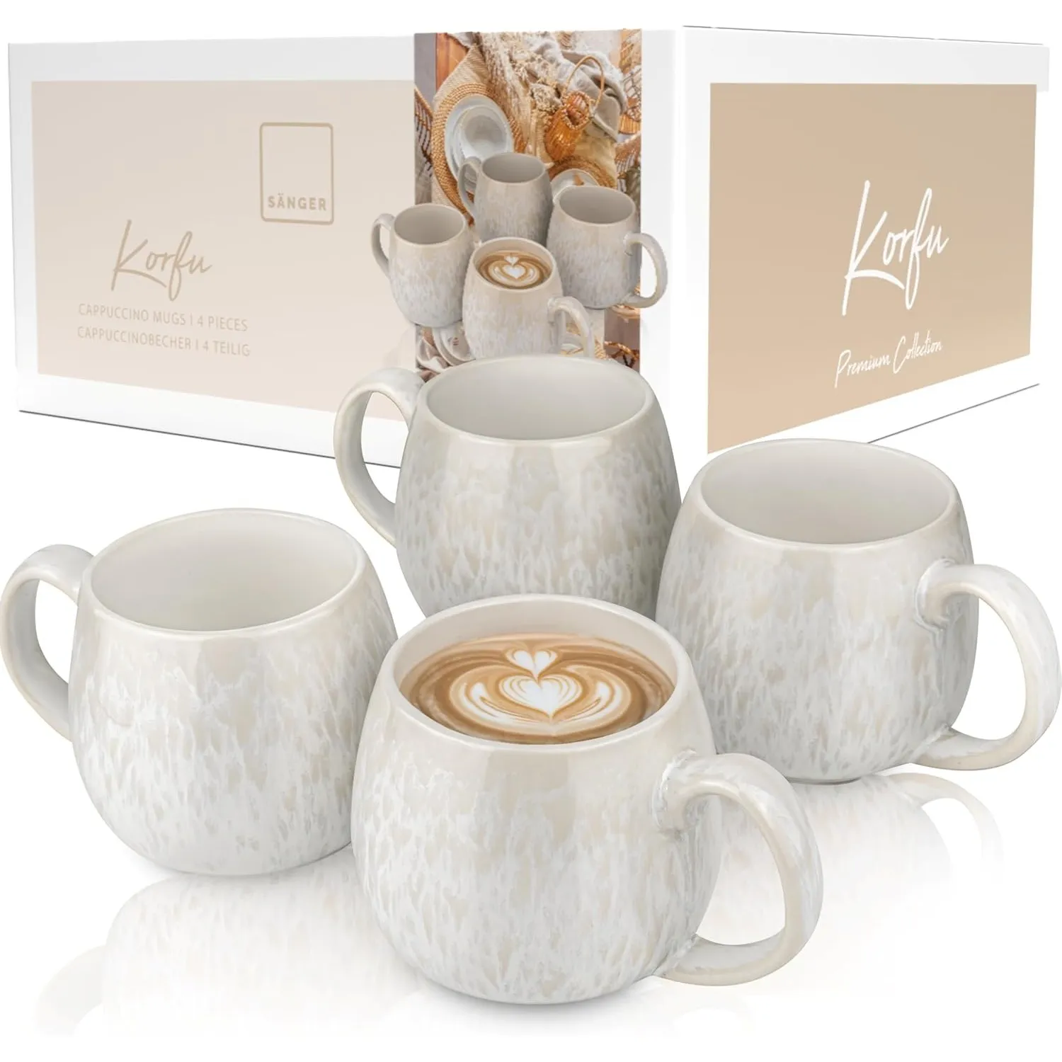 SÄNGER | Tassen Set Korfu 4 tlg, Kaffeetassen 4 Personen, Steingut Tasse Handmade, Teetassen Spülmaschinenfest, Kaffeeb…