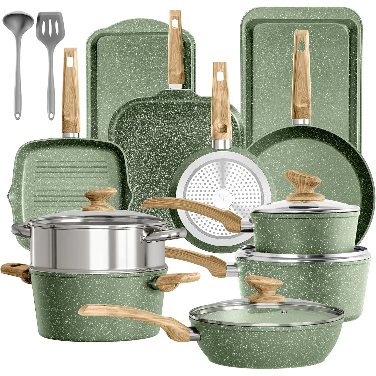 Kitchen Academy Topf und Pfannenset Topfset 17tlg Antihaft-Versiegelung | Induktions-Kochgeschirr-Set mit Glasdeckeln u…