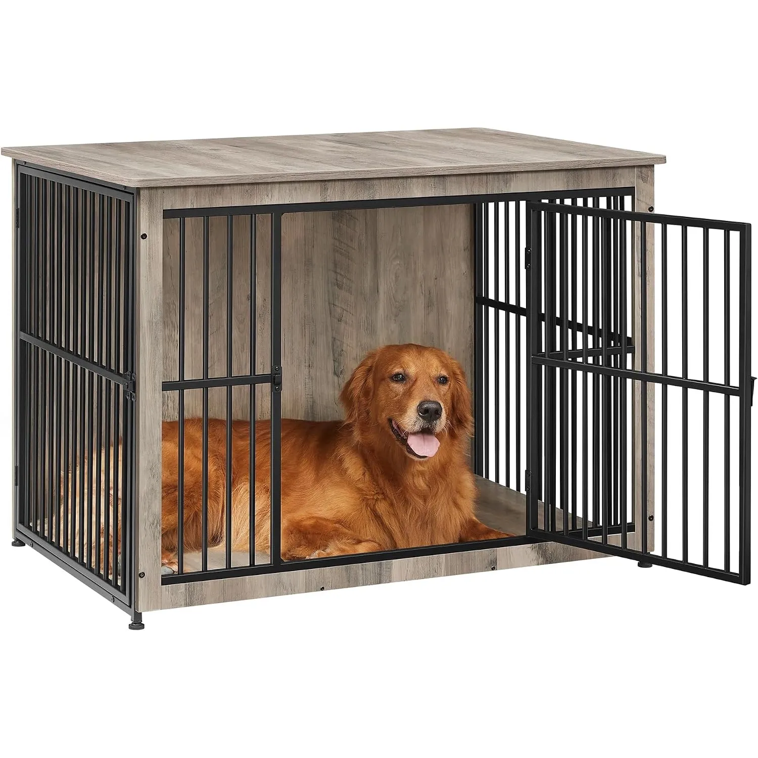 Feandrea Hundebox, Hundekäfig Möbel, Gitterbox aus Holz und Metall, mit 2 Türen und Geschlossenem Boden, 110 x 76 x 82 …