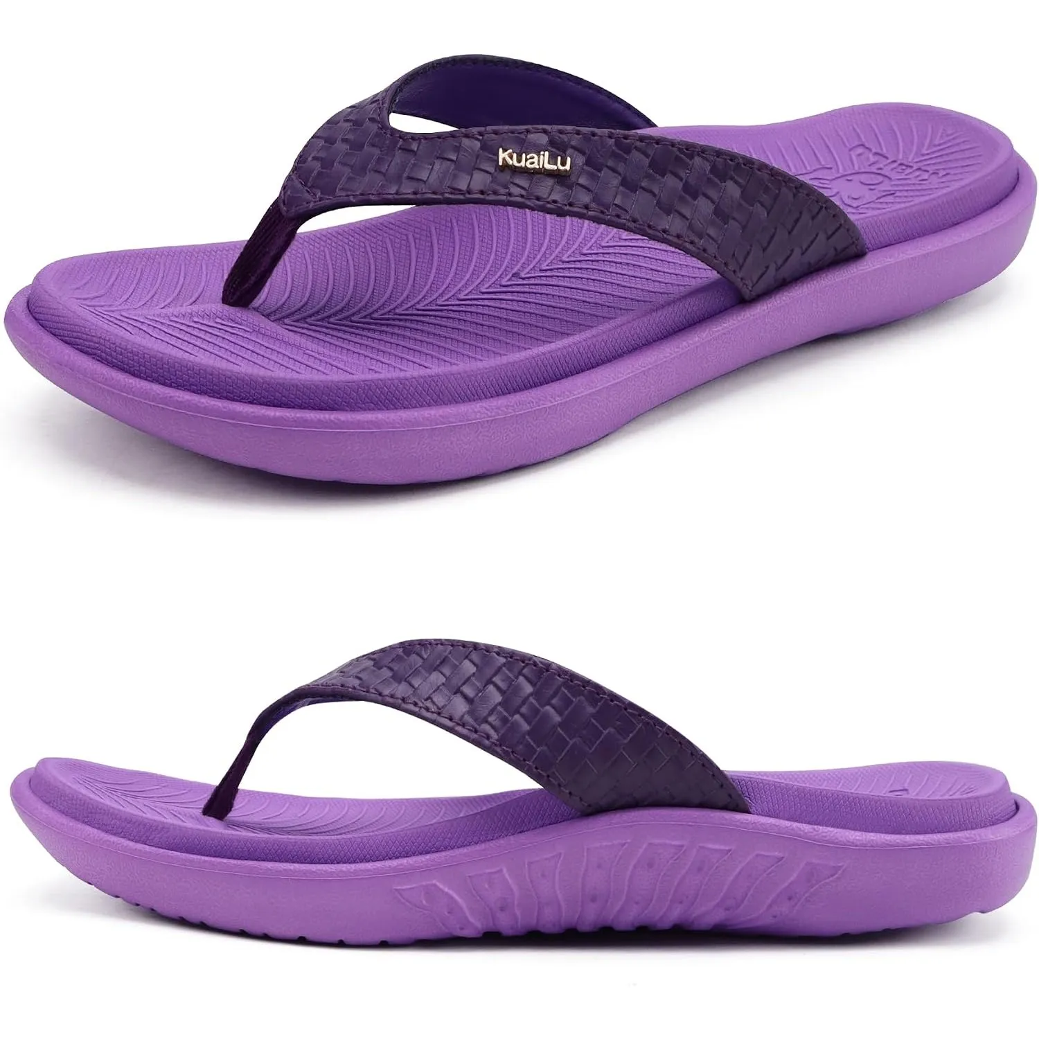 KuaiLu Flip Flops Damen Leder Zehentrenner für Sommer Beach Frauen Bequeme Yoga Mat Tanga Sandalen für Plantar Fasciitis