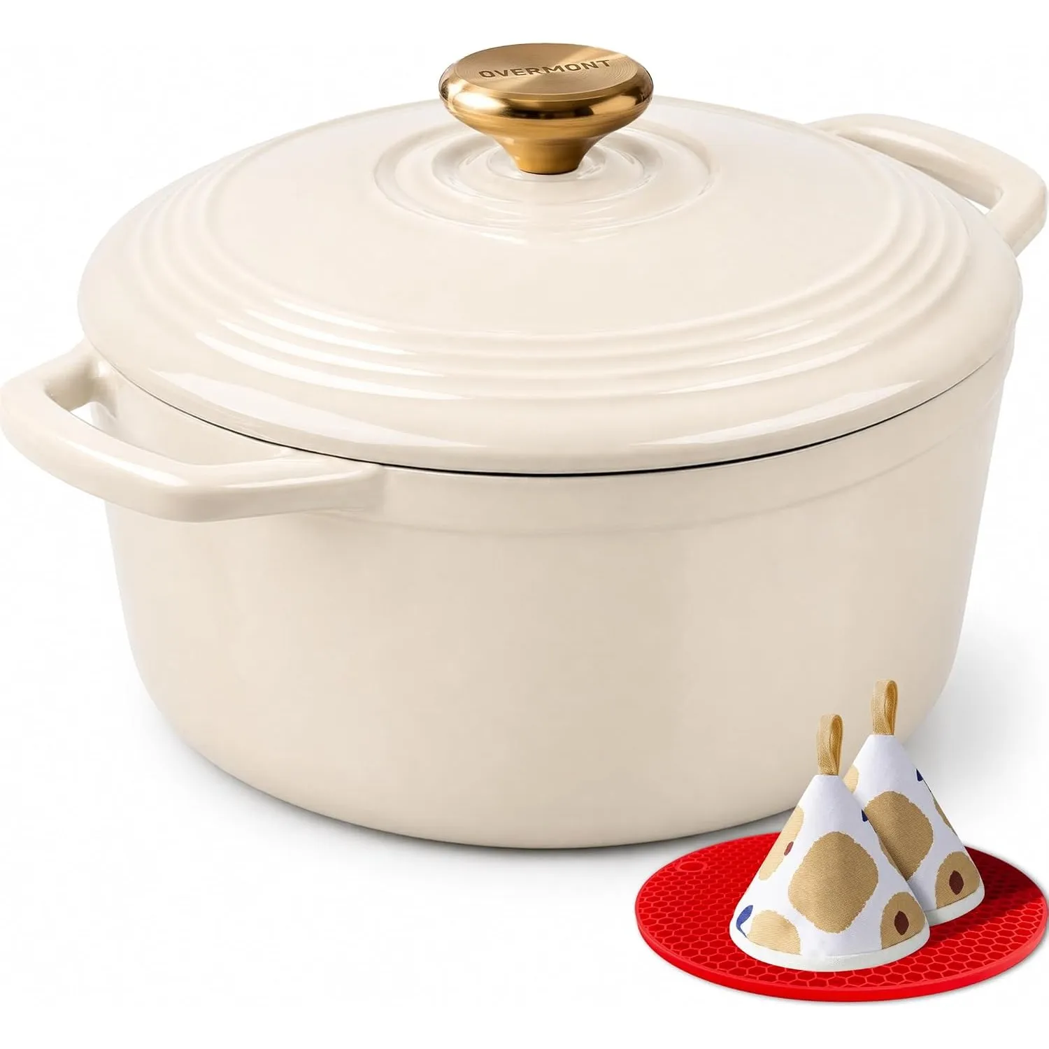 Overmont Bräter Emaille Gusseisen Topf - Schmortopf 26cm backofengeeignet - mit Deckel und Kochbuch - für Küche Backen …