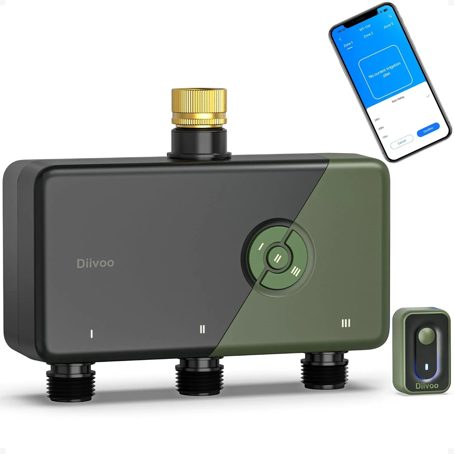 Diivoo WiFi Irrigation Computer with 3 Outputs, Brass Connections & 18 Schedules, Smart Watering Clock Compatible with …