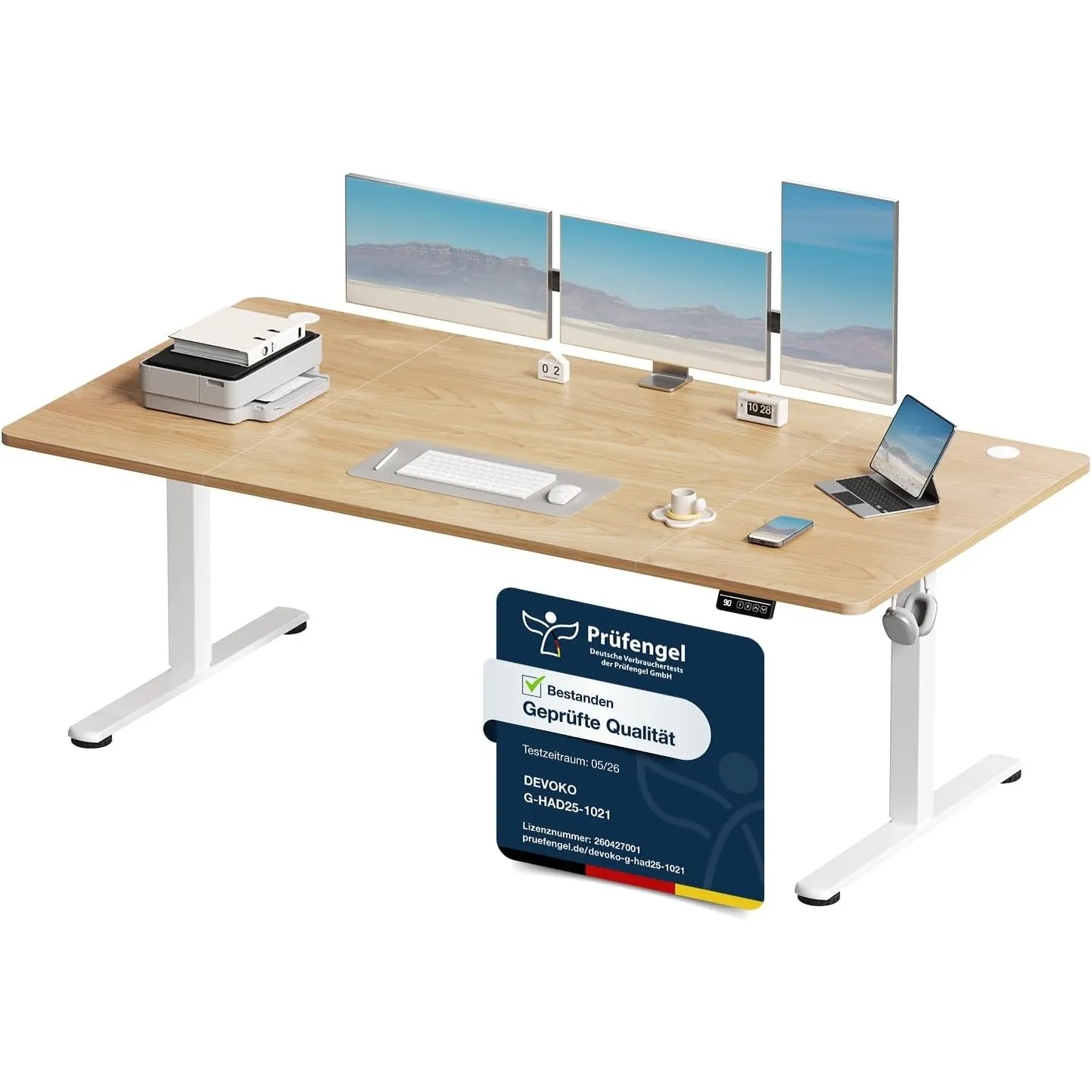 Devoko Elektrisch Höhenverstellbarer Schreibtisch 180 x 80cm, Stabiler Schreibtisch Höhenverstellbar Tisch, Steh-Sitz B…