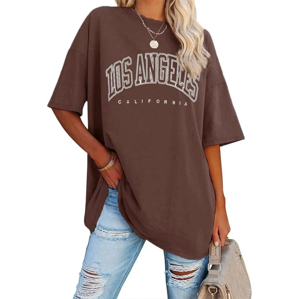 Ebifin Oversize T Shirt Damen Vintage Kurzärmeliges Rundhals Los Angeles Oberteile Tops Casual Lockere Basic Sommer Tee…