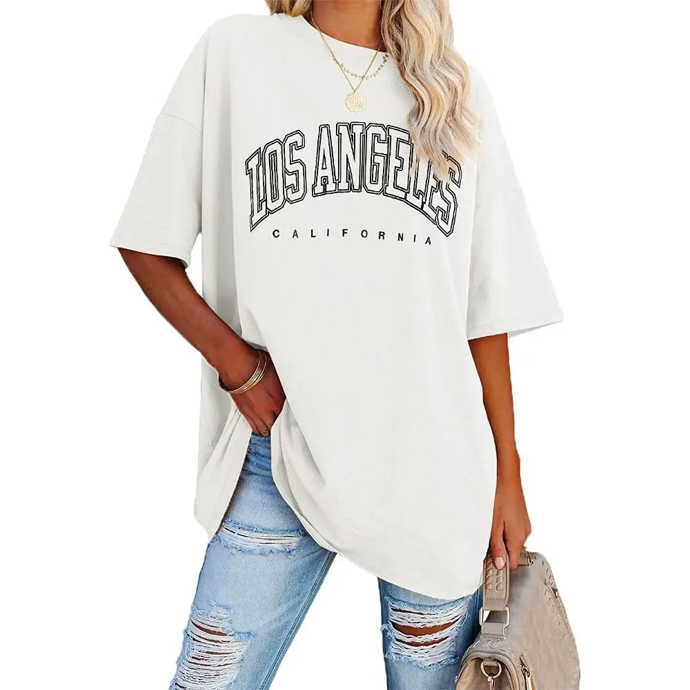 Ebifin Oversize T Shirt Damen Vintage Kurzärmeliges Rundhals Los Angeles Oberteile Tops Casual Lockere Basic Sommer Tee…