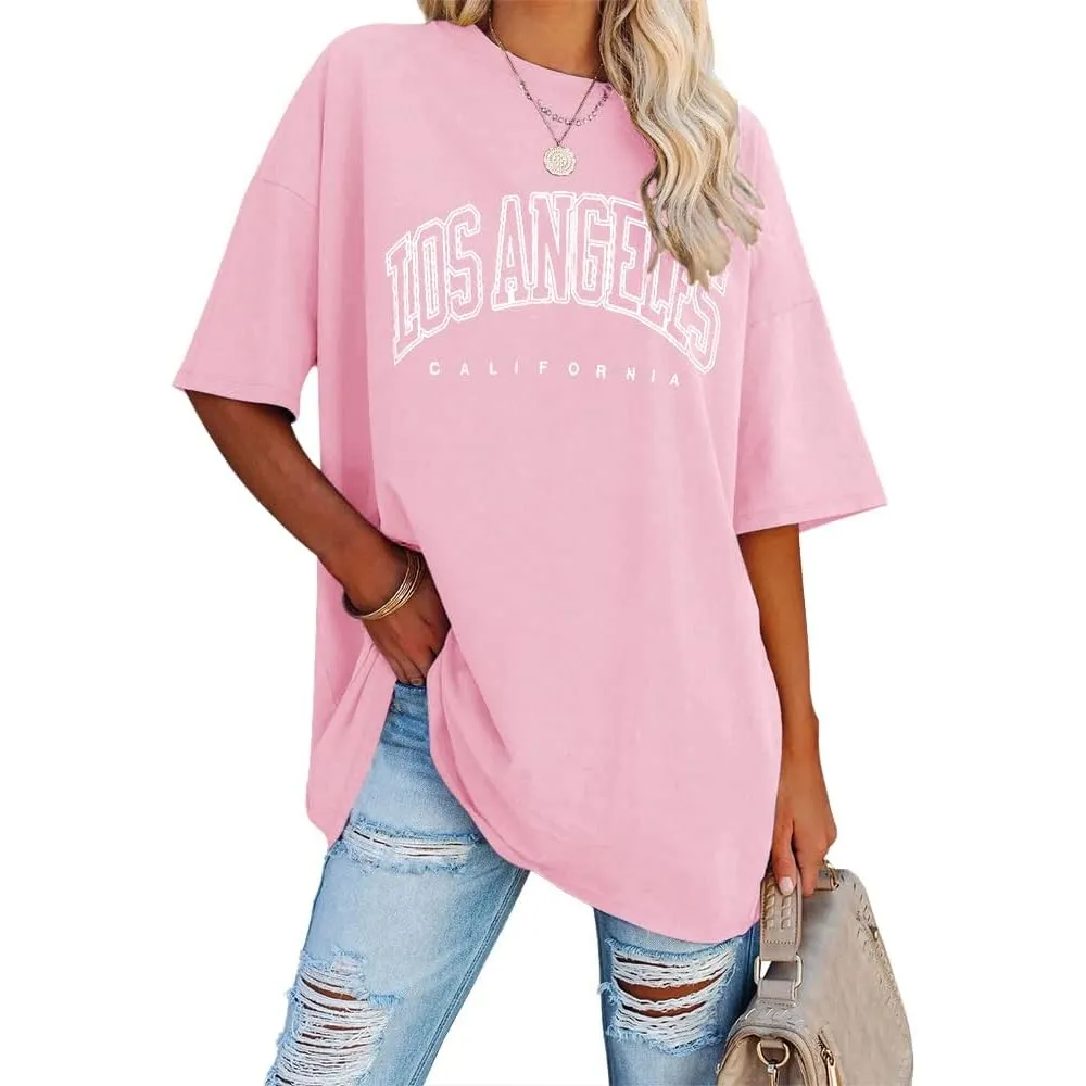 Ebifin Damen T Shirt Rundhals Oversize Vintage Oberteile | Los Angeles,Longshirt,Tunika,Sommer,Sport T Shirt,Basic,Baum…