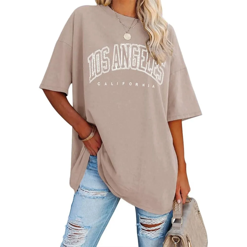 Ebifin Damen T Shirt Rundhals Oversize Vintage Oberteile | Los Angeles,Longshirt,Tunika,Sommer,Sport T Shirt,Basic,Baum…