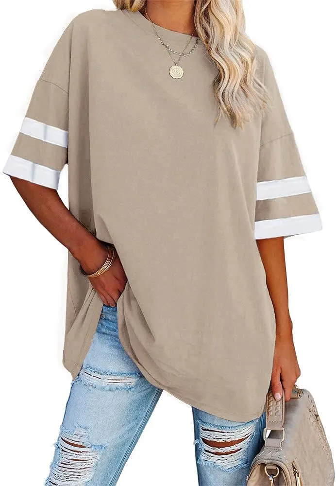 Ebifin Women's Oversize T-Shirt Crew Neck Short-Sleeve Tops, Casual Loose Basic Summer Tee Shirts, Blouse