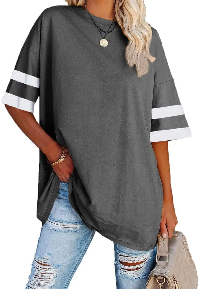 Ebifin Women's Oversize T-Shirt Crew Neck Short-Sleeve Tops, Casual Loose Basic Summer Tee Shirts, Blouse