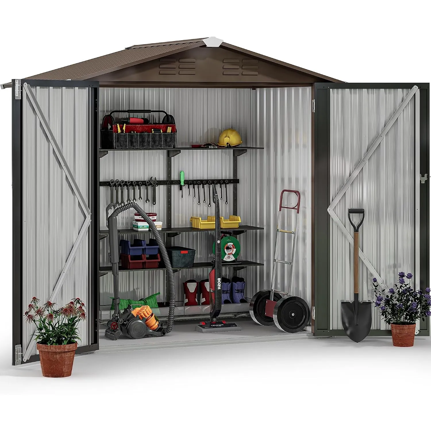 YITAHOME Gartenhaus, abschließbar, verzinktes Metall, Outdoor-Schuppen, wasserdicht, mit 4 Lüftungsschlitzen für Fahrra…