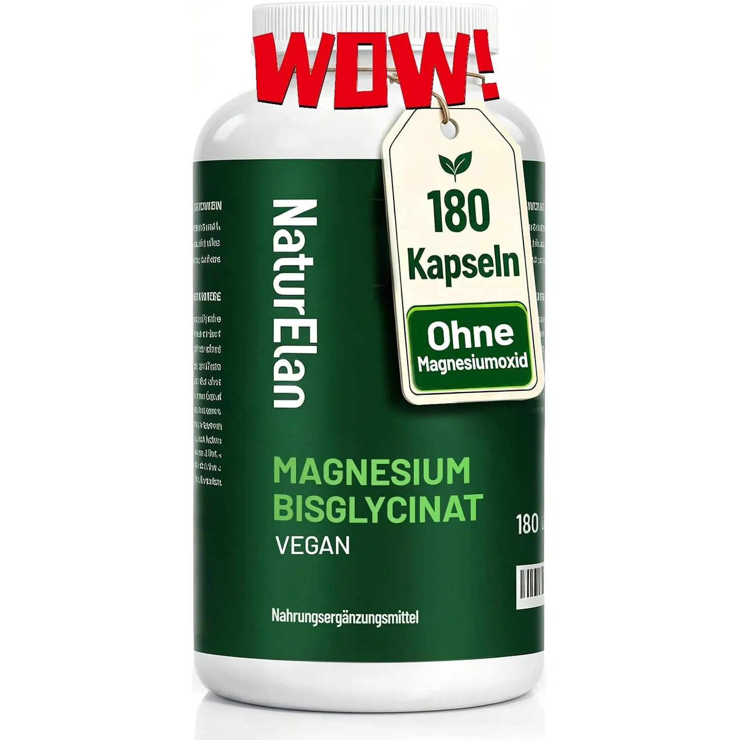 Magnesium Bisglycinat Hochdosiert - 300mg Magnesium pro Tagesdosis, Vegan
