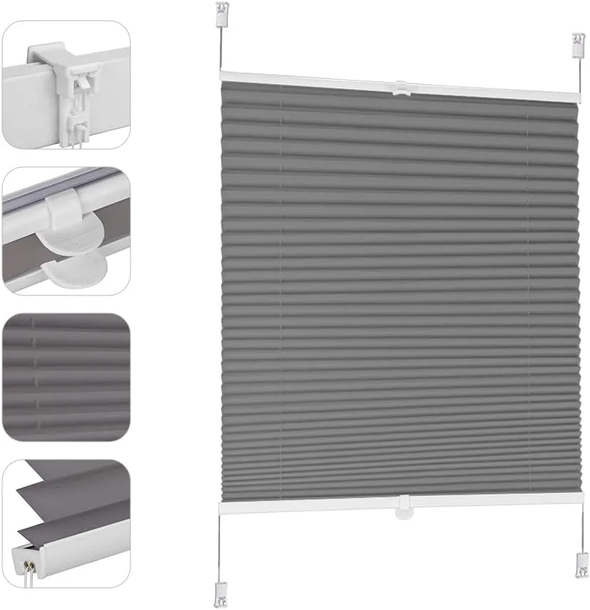 Sekey Plissee ohne Bohren Verdunkelung, Fenster Plissee Klemmfix Jalousie 110 cm breit, Verspannt Blickdicht Sonnenschu…