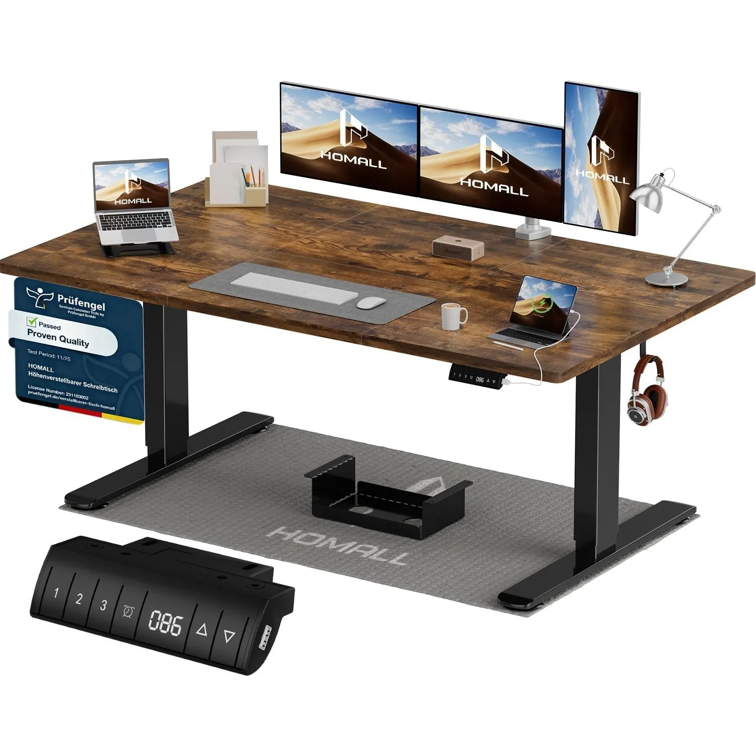 Homall Höhenverstellbarer Schreibtisch 140x70cm mit USB-A Ladeanschluss, Elektrischer Schreibtisch mit Kabel Management…